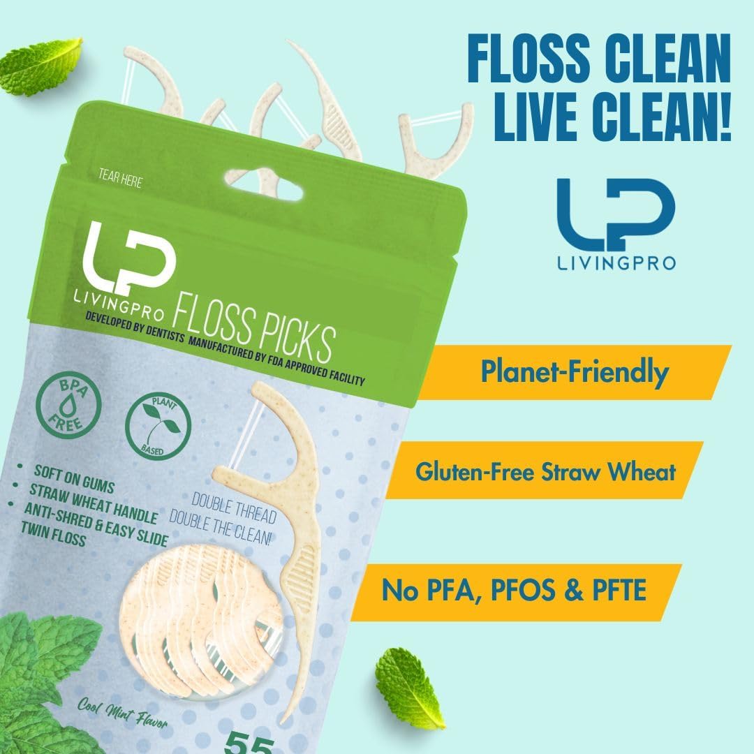Twin Line Dental Floss Picks (220 Count) – Double Thread Tooth Flossers for 2X Cleaning, Thin & Shred-Resistant Floss, Wheat-Straw Handle | Travel Case Included Holds up to 10 Picks - Image 3