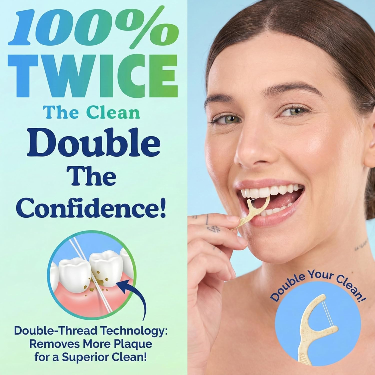 Twin Line Dental Floss Picks (220 Count) – Double Thread Tooth Flossers for 2X Cleaning, Thin & Shred-Resistant Floss, Wheat-Straw Handle | Travel Case Included Holds up to 10 Picks - Image 6