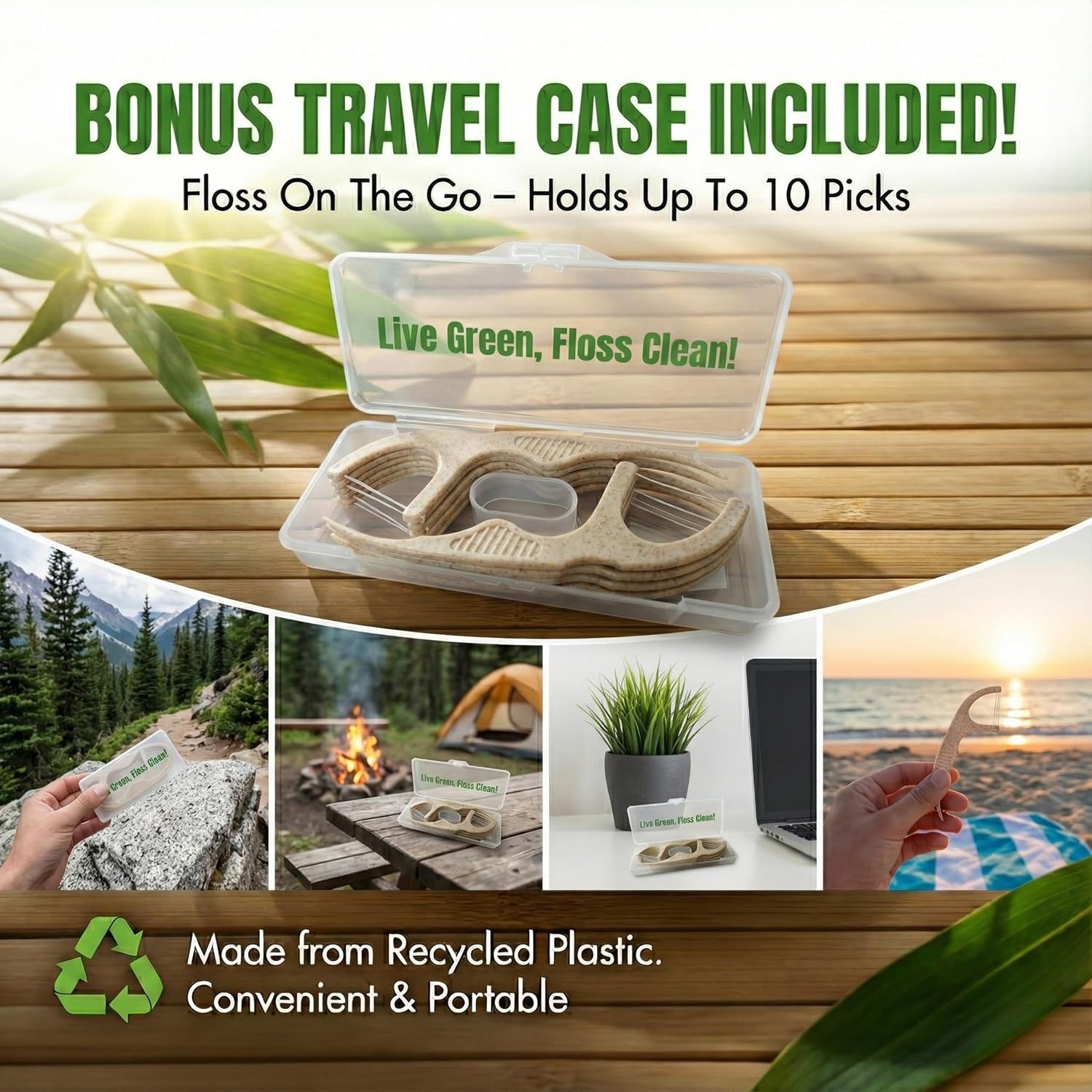 Twin Line Dental Floss Picks (220 Count) – Double Thread Tooth Flossers for 2X Cleaning, Thin & Shred-Resistant Floss, Wheat-Straw Handle | Travel Case Included Holds up to 10 Picks - Image 7