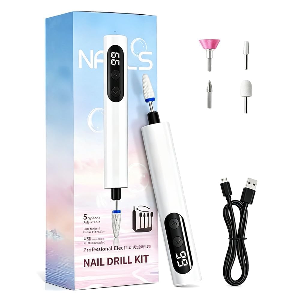 Cordless Electric Nail Polisher , 2027 New Adjustable Speed Nail File Drill，White-1