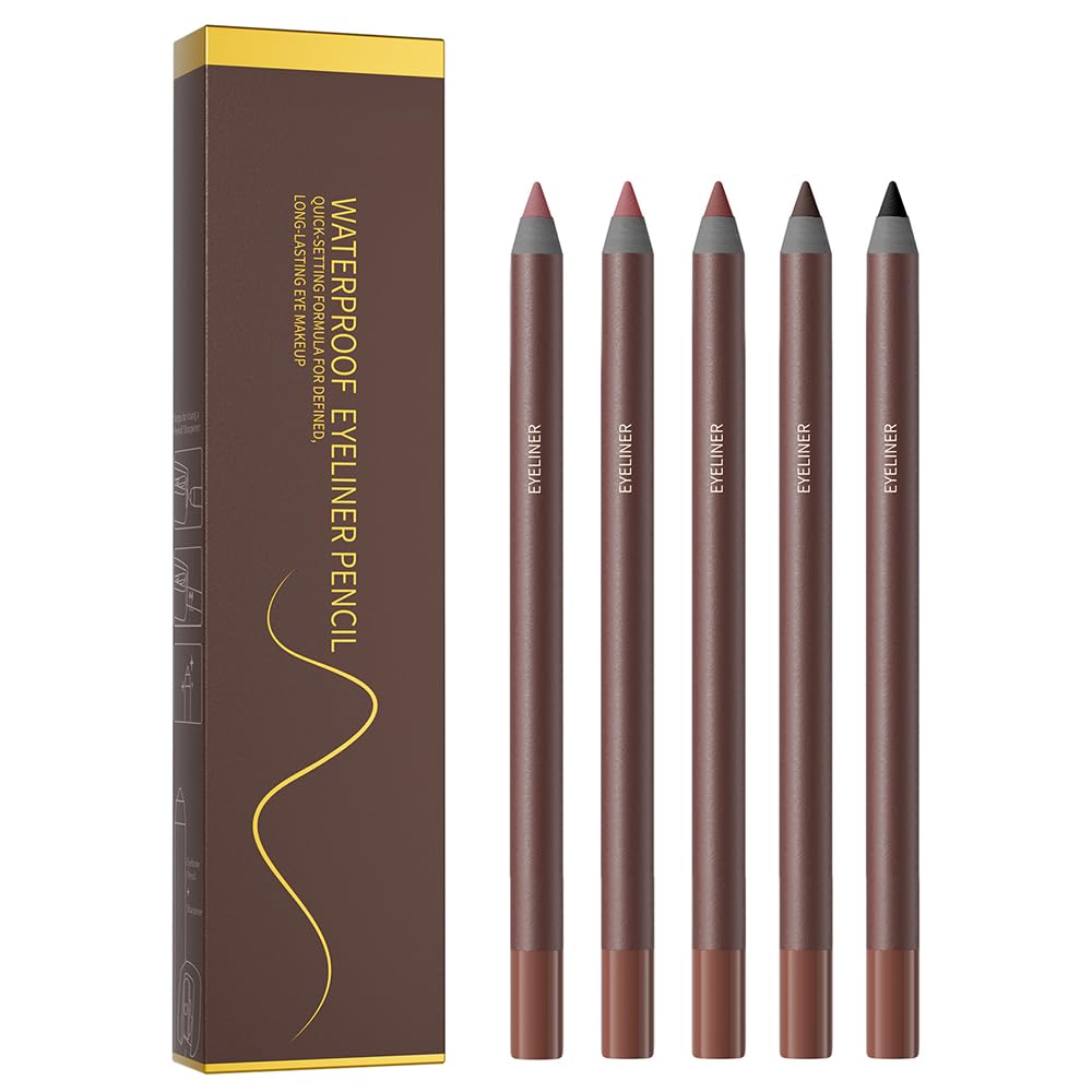 Pinkiou 5 Colors Waterproof Eyeliner Pencil Set,Smooth Creamy Formula
