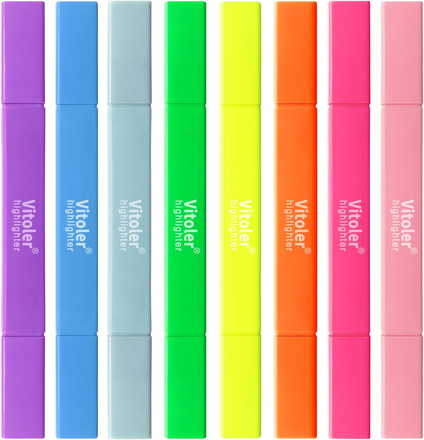 Vitoler Highlighters, Assorted Colors, 8 Pack Dual Tip Pastel Highlighters