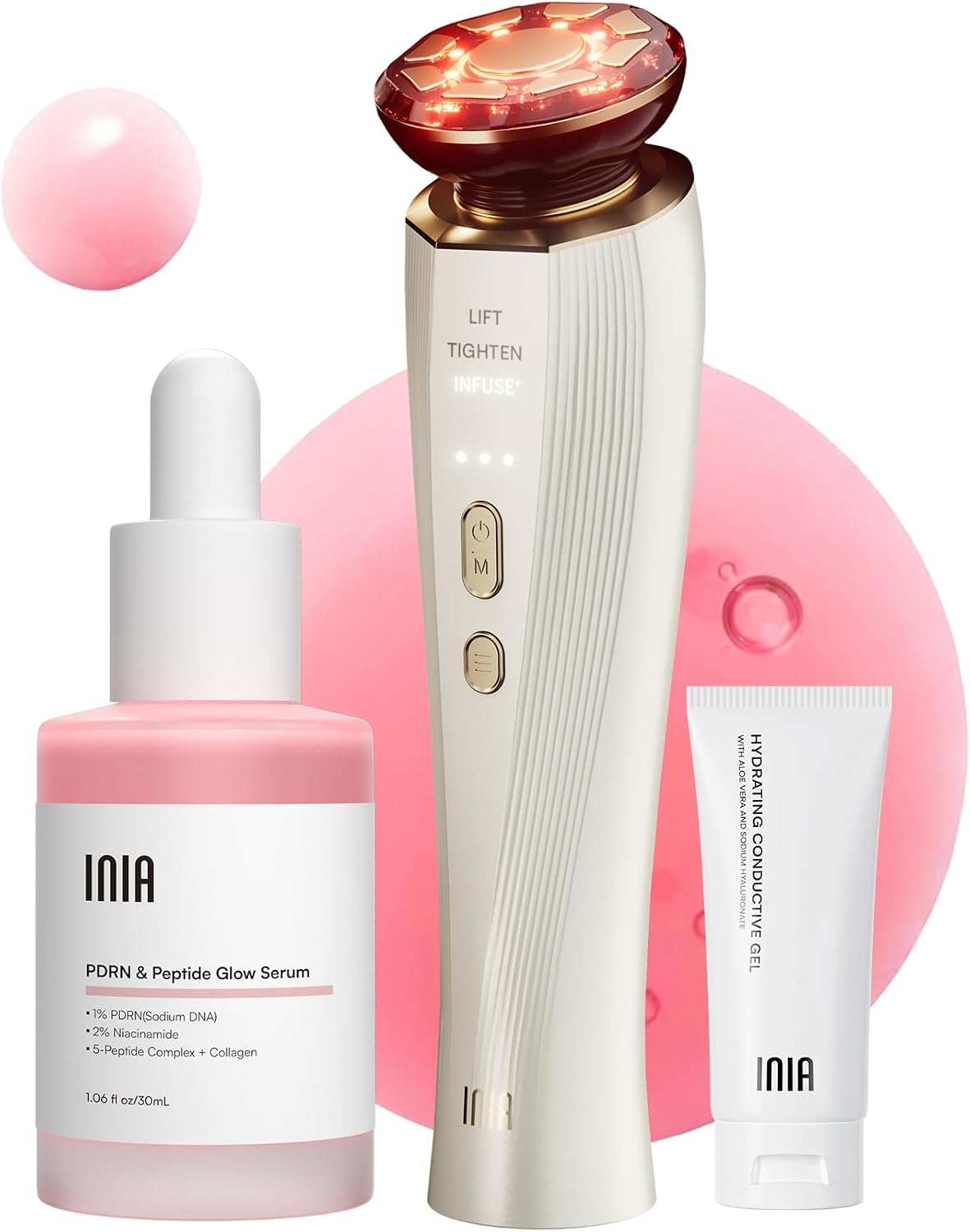 INIA FLARE 3-in-1 Microcurrent Facial Device Red Light Therapy for Face