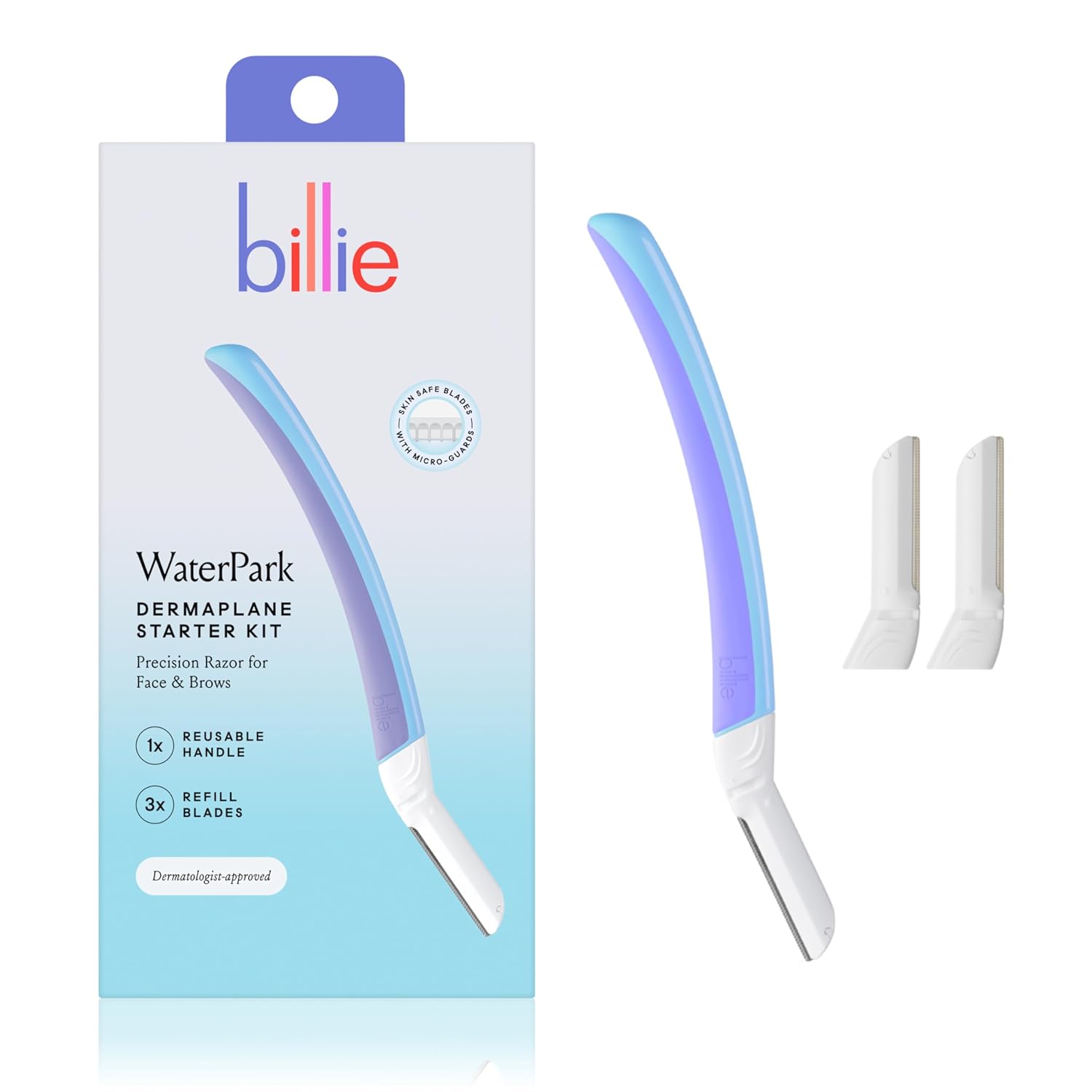 Billie Face Razor for Women Dermaplaning, Water Park - 1 Handle, 3 Refills