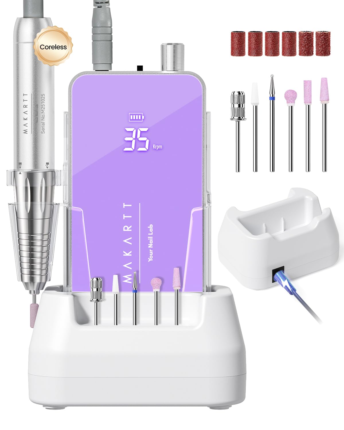 Makartt Professional Nail Drill for Nail Techs: 35000RPM E-File, Purple
