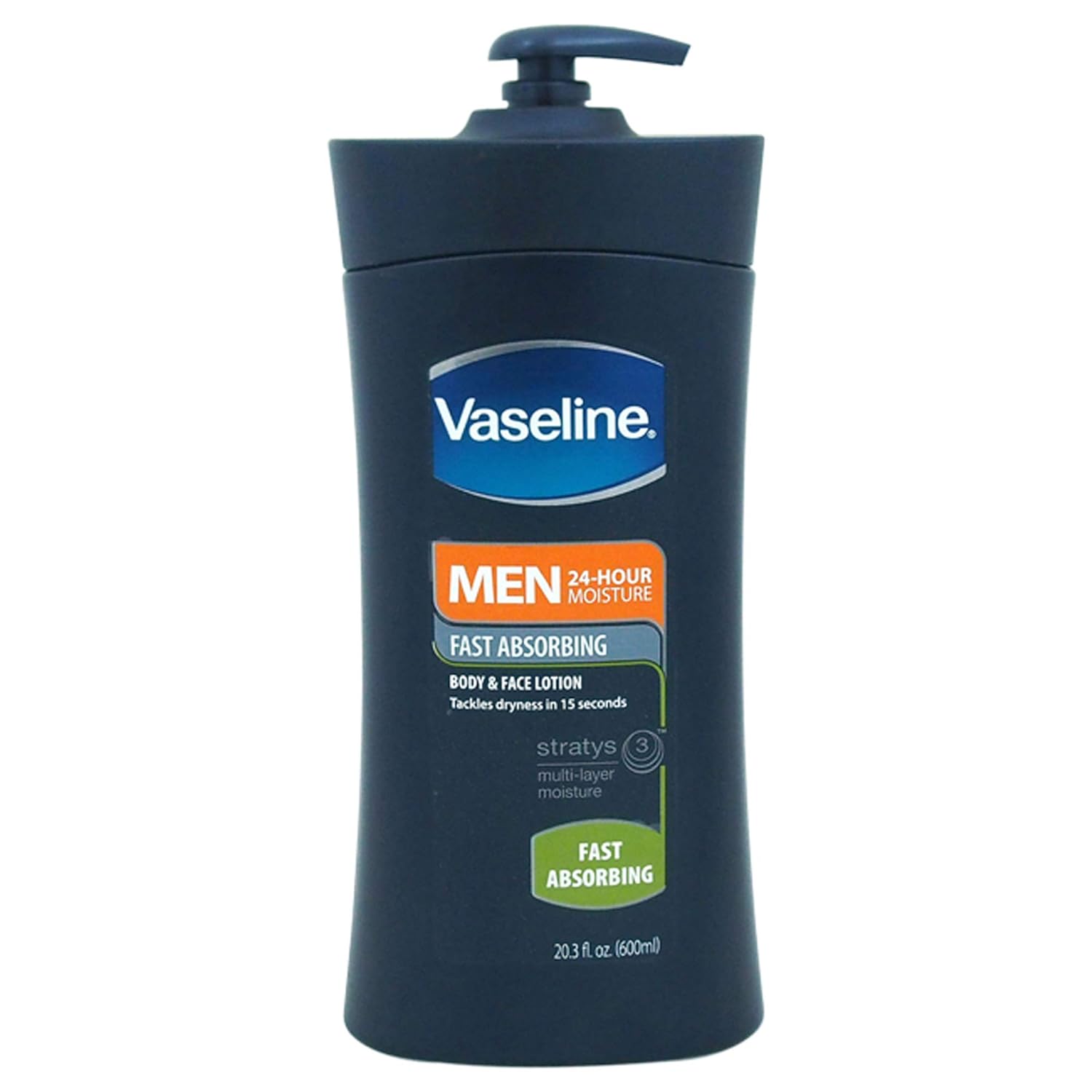 Vaseline Men Fast Absorbing 3-in-1 Face, Hands & Body Lotion for Men, For Dry Skin, Absorbs in Just 15 Seconds for Moisturized Skin 20.3 oz