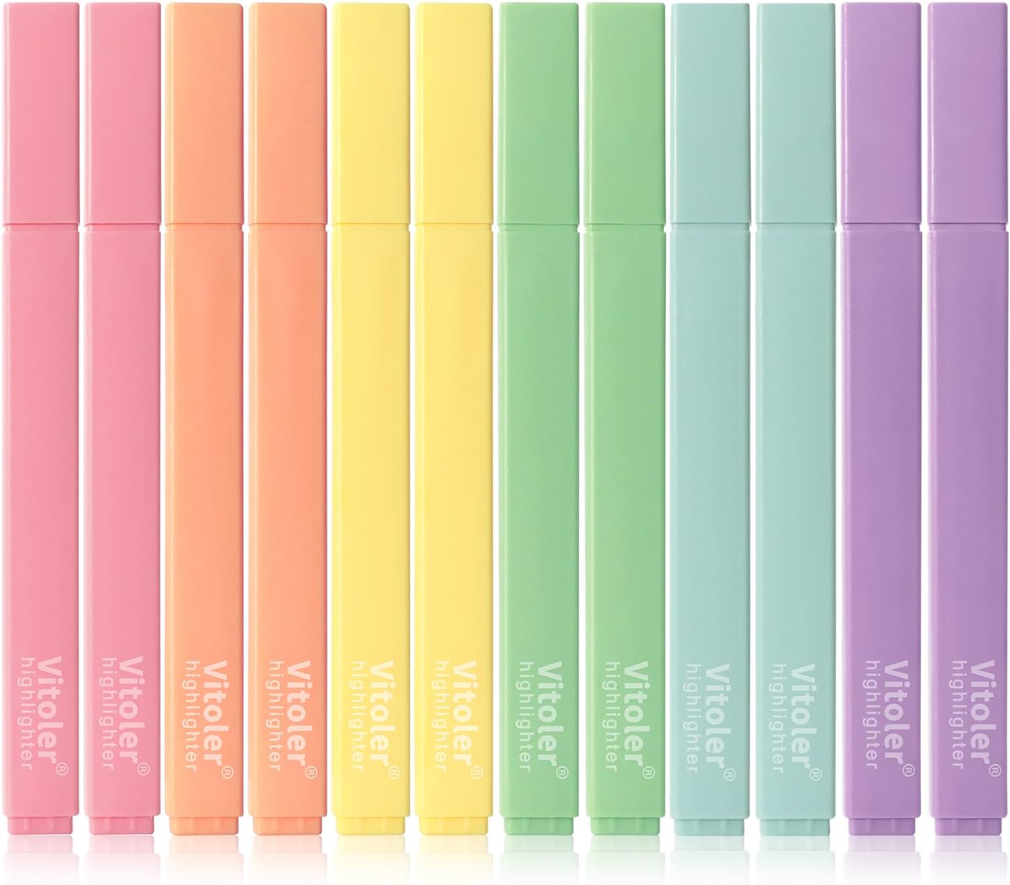 Vitoler 12Pcs Aesthetic Highlighters, Chisel Tip Marker Pens,Assorted Color Candy Highlighters,No Bleed Bible Highlighter,Cute Pastel Highlighter for Journaling Planner Notes School Supplies