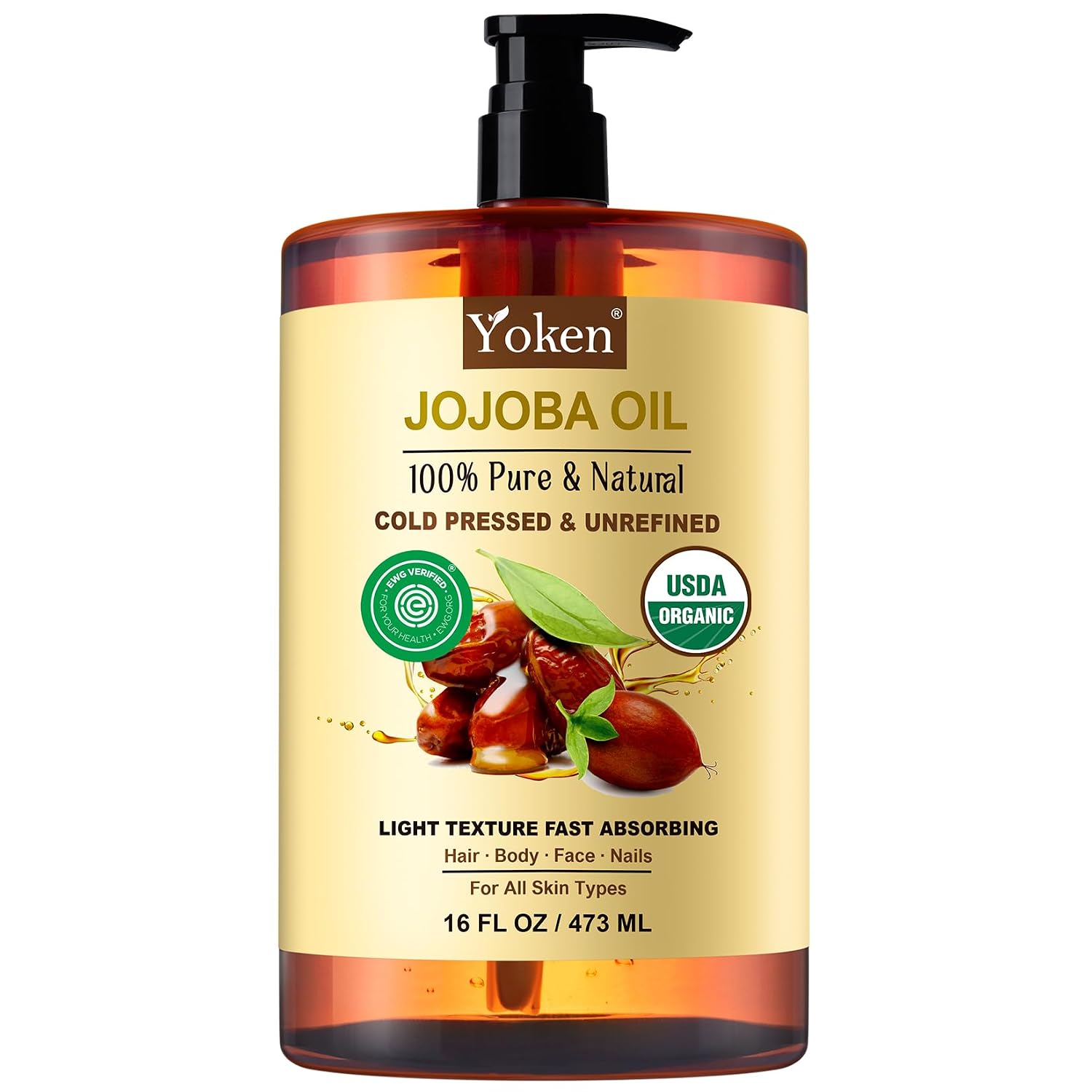 Yoken Organic Jojoba Oil 16oz, USDA...