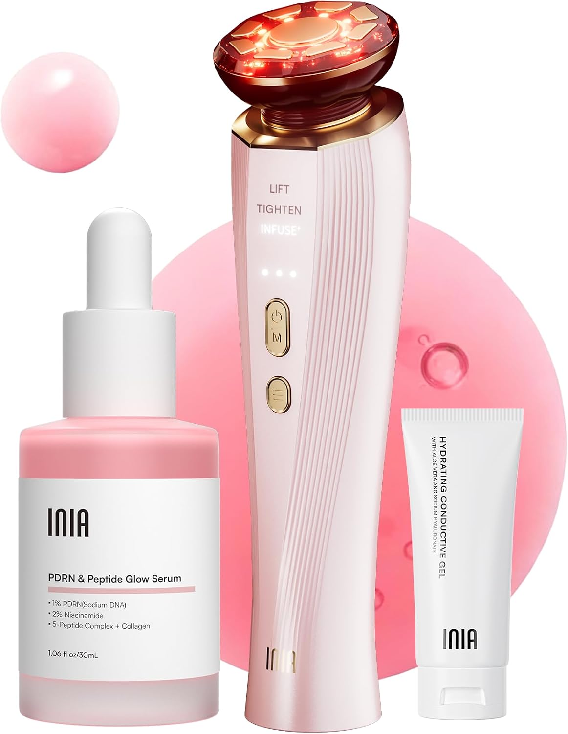 INIA FLARE 3-in-1 Microcurrent Facial Device Red Light Therapy for Face
