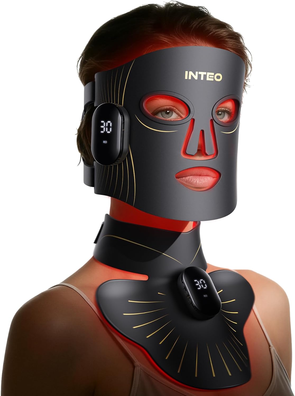 Red Light Therapy Mask for Face & Neck, Wireless LED Face Mask, 4 Modes