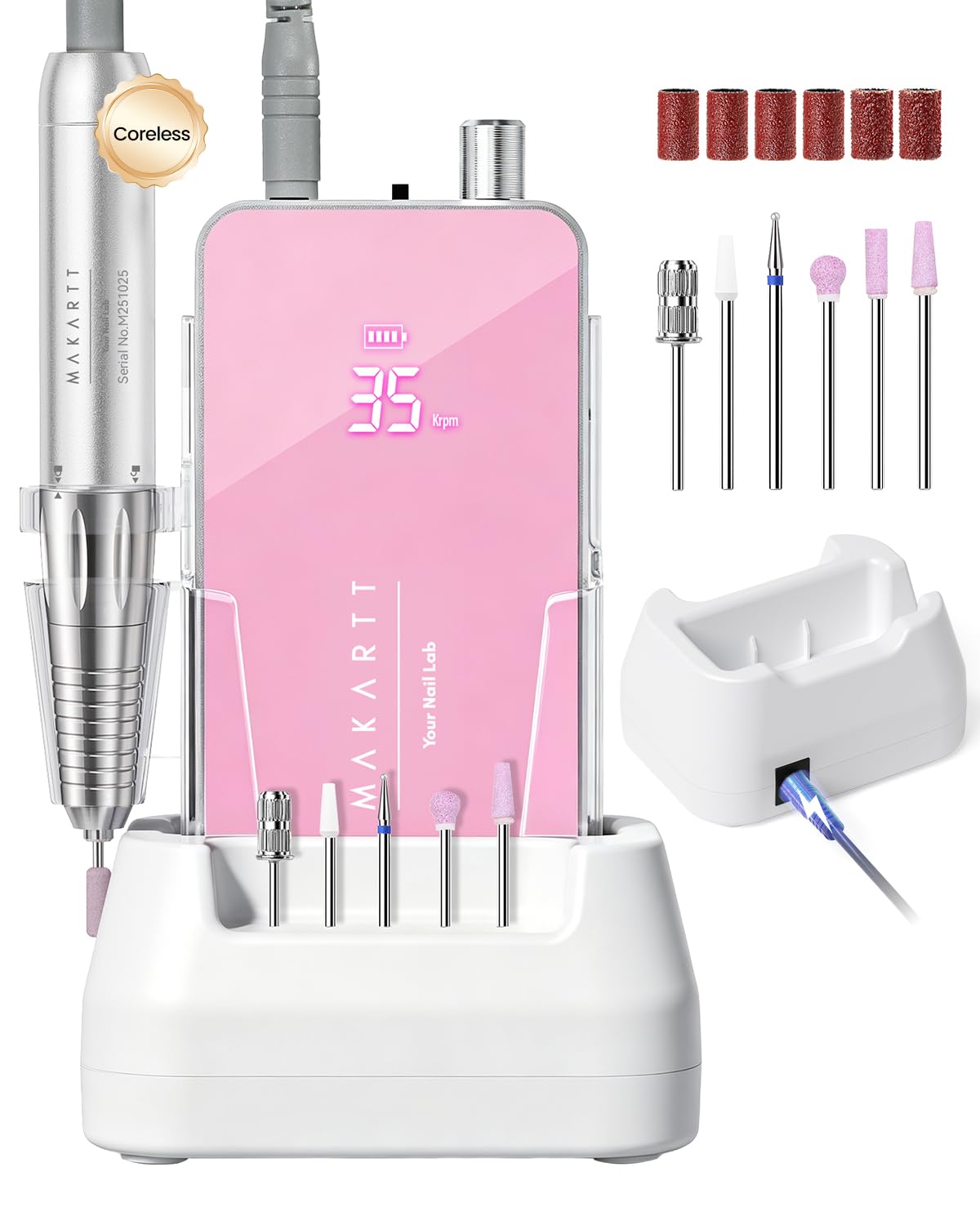Makartt Professional Nail Drill for Nail Techs: 35000RPM E-File, Pink