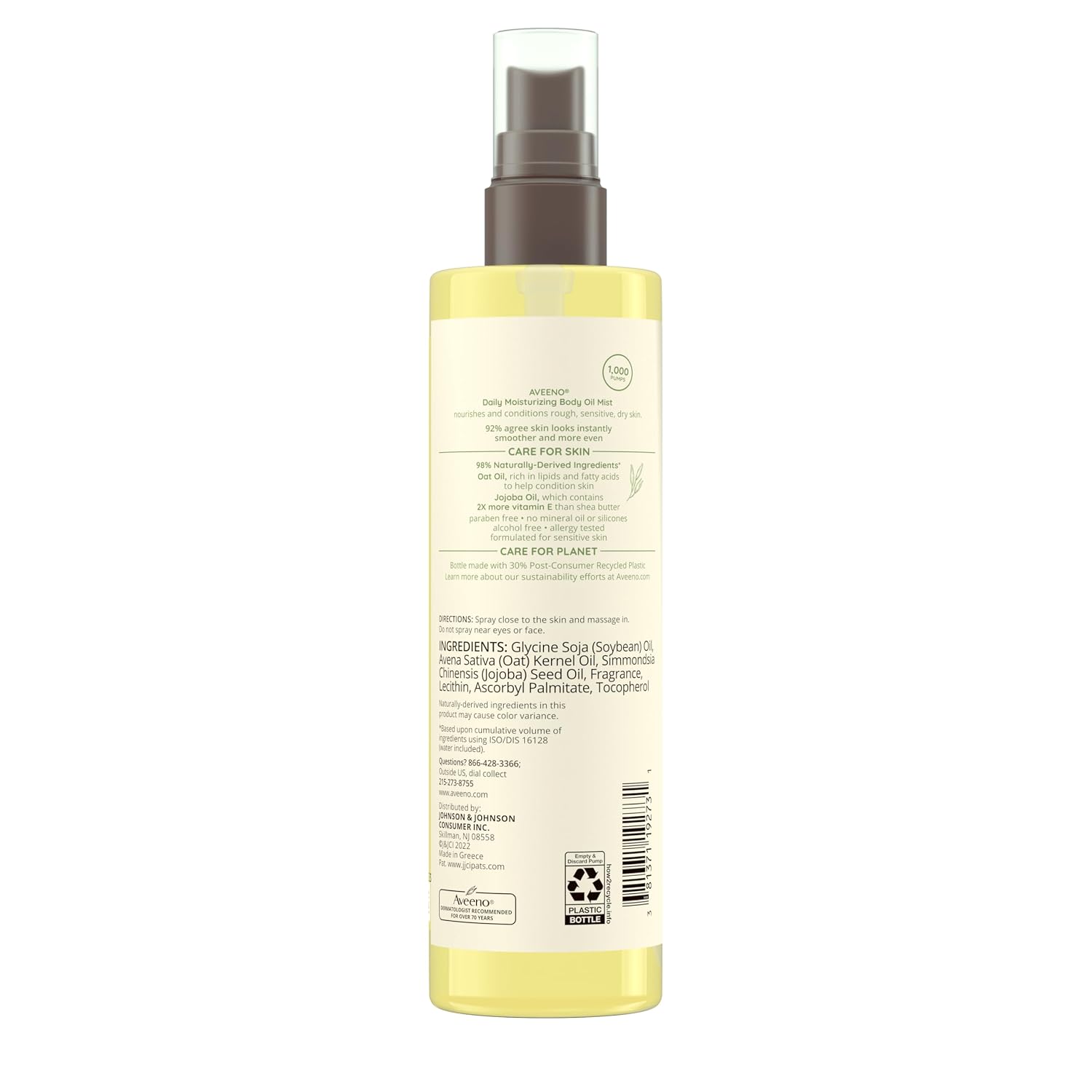 Aveeno Daily Moisturizing Body Oil Mist with Oat Oil and Jojoba Oil for Rough, Dry, Sensitive Skin, Nourishing Body Spray for Smoother, More Even Skin, Paraben- & Silicone-Free, 6.7 fl. oz - Image 8