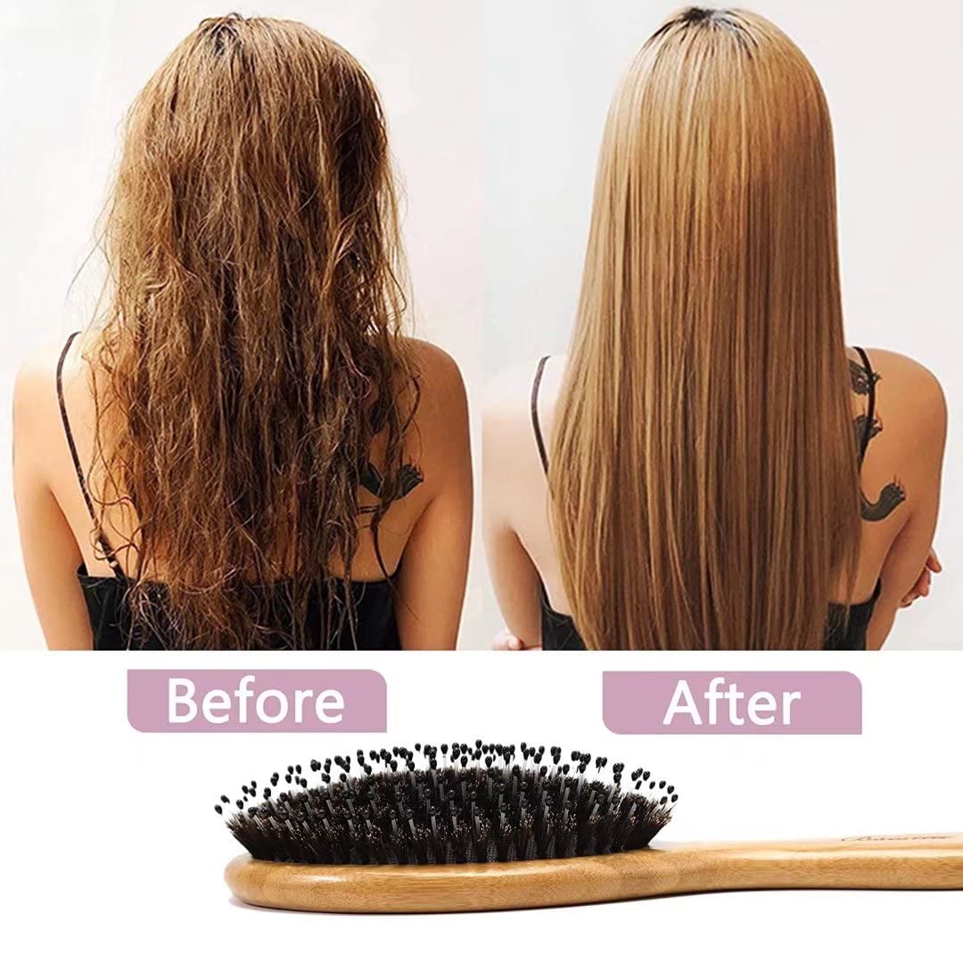 Hair Brush Comb Set Boar Bristle Hairbrush for Curly Thick Long Fine Dry Wet Hair,Best Travel Bamboo Paddle Detangler Detangling Hair Brushes for Women Men Kids Adding Shine Smoothing Hair - Image 3