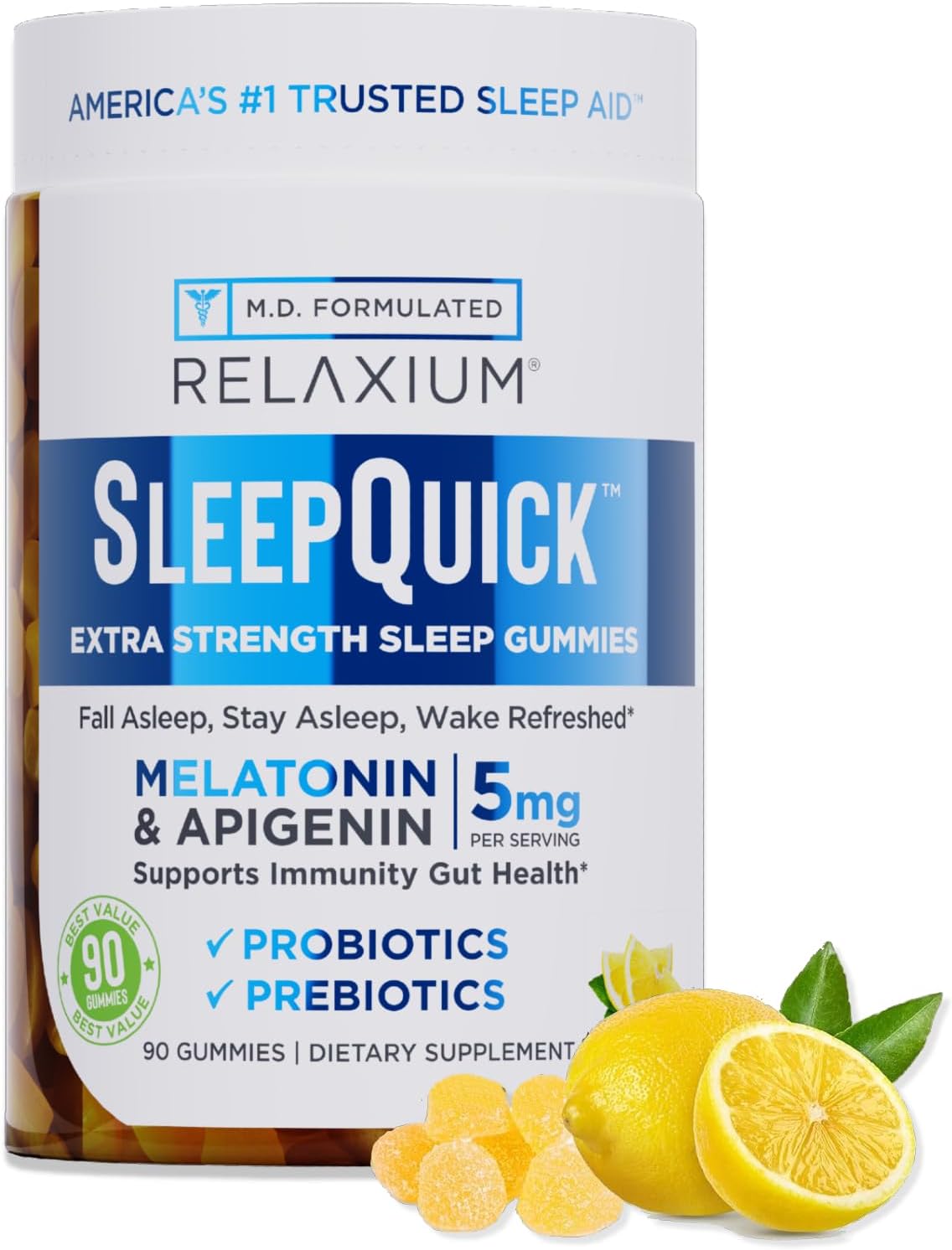 Relaxium SleepQuick Gummies, Sleep Aid, 5 mg Melatonin, D-3, Lemon, 90ct