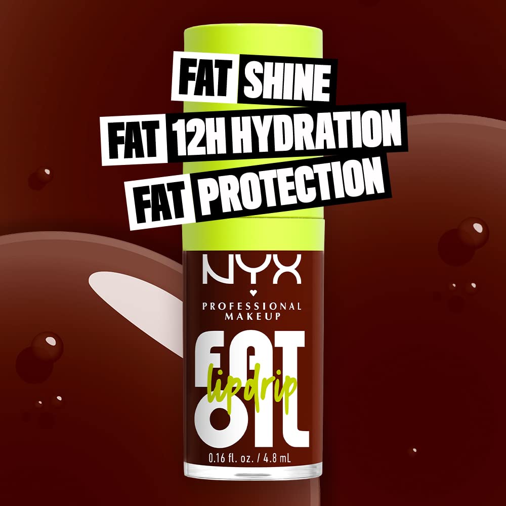 NYX PROFESSIONAL MAKEUP Fat Oil Lip Drip, Moisturizing Lip Oil Gloss, Vegan Tinted Formula, Up to 12 HR Hydration - Status Update (Rich Chocolate) - Image 2