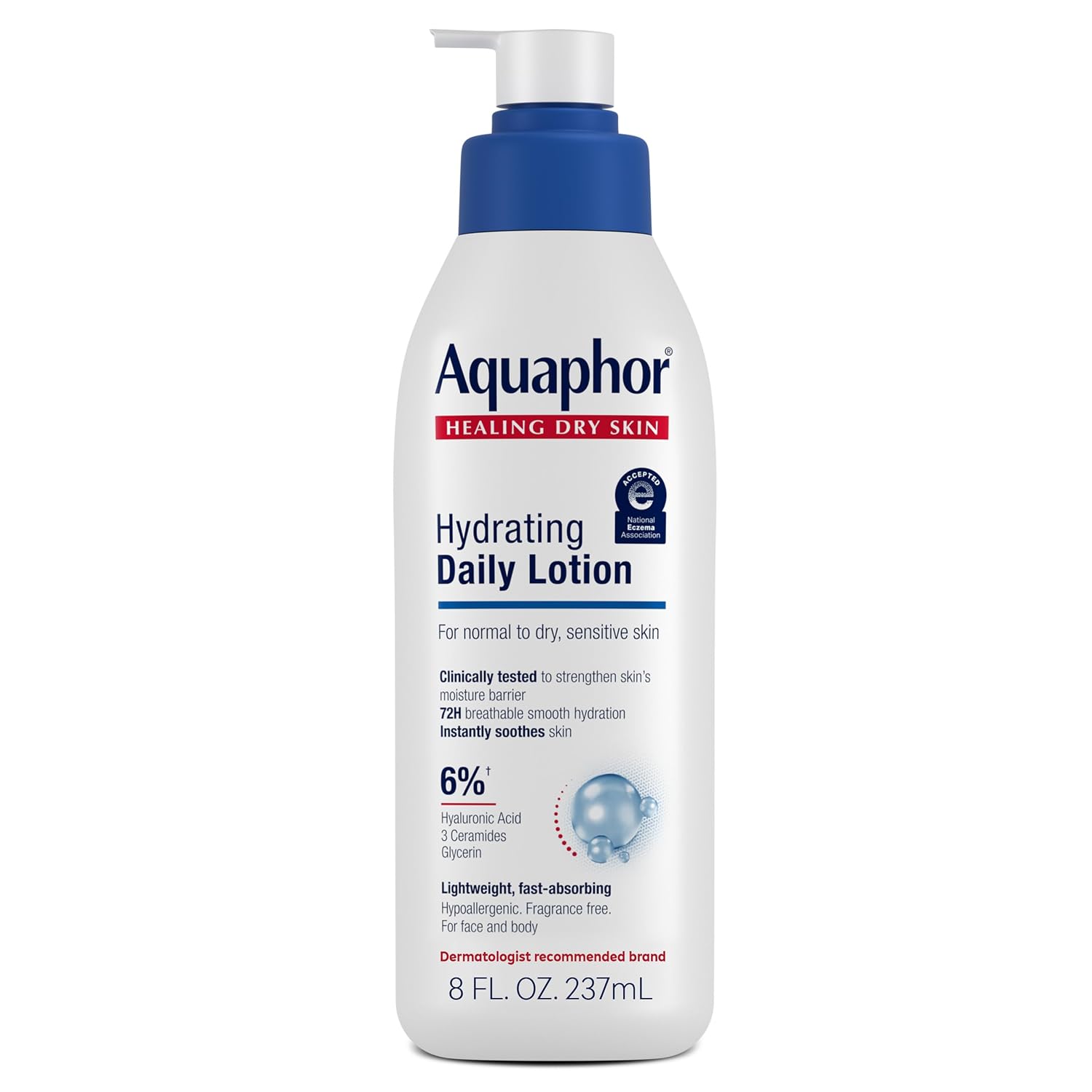 Aquaphor Daily Hydrating Face and Body Lotion with Hyaluronic Acid, 8 FL OZ