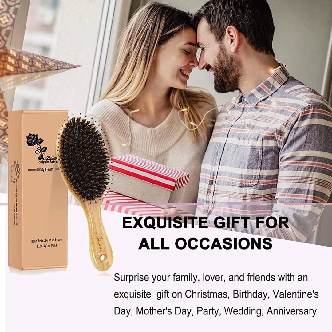 Hair Brush Comb Set Boar Bristle Hairbrush for Curly Thick Long Fine Dry Wet Hair,Best Travel Bamboo Paddle Detangler Detangling Hair Brushes for Women Men Kids Adding Shine Smoothing Hair - Image 7