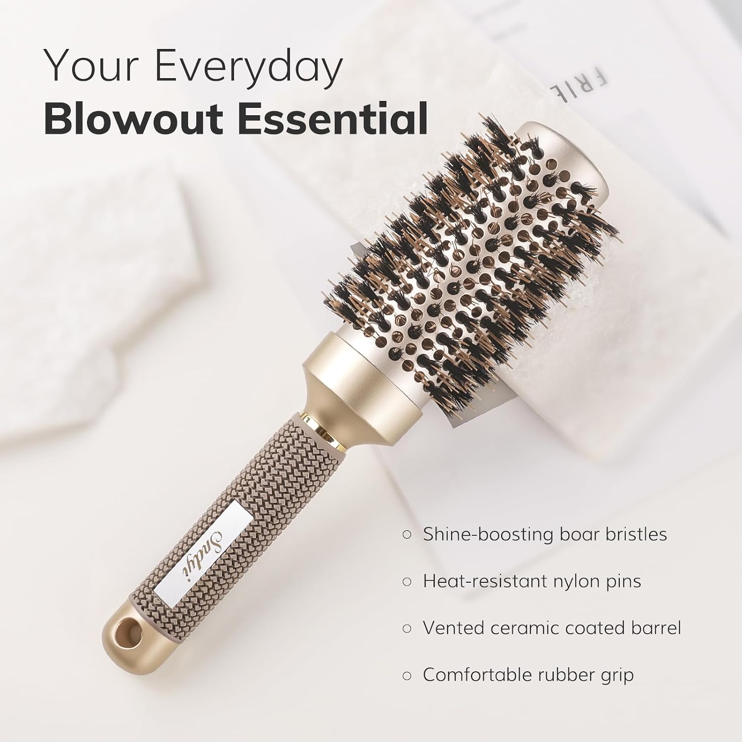 Round Brush for Blow Drying, Nano Thermal Ceramic & Ionic Tech Hair Brush with Boar Bristles, Professional Round Barrel Brush for Styling, Curling & Straightening by Sndyi (2.9 Inch, Barrel 1.7 Inch) - Image 2