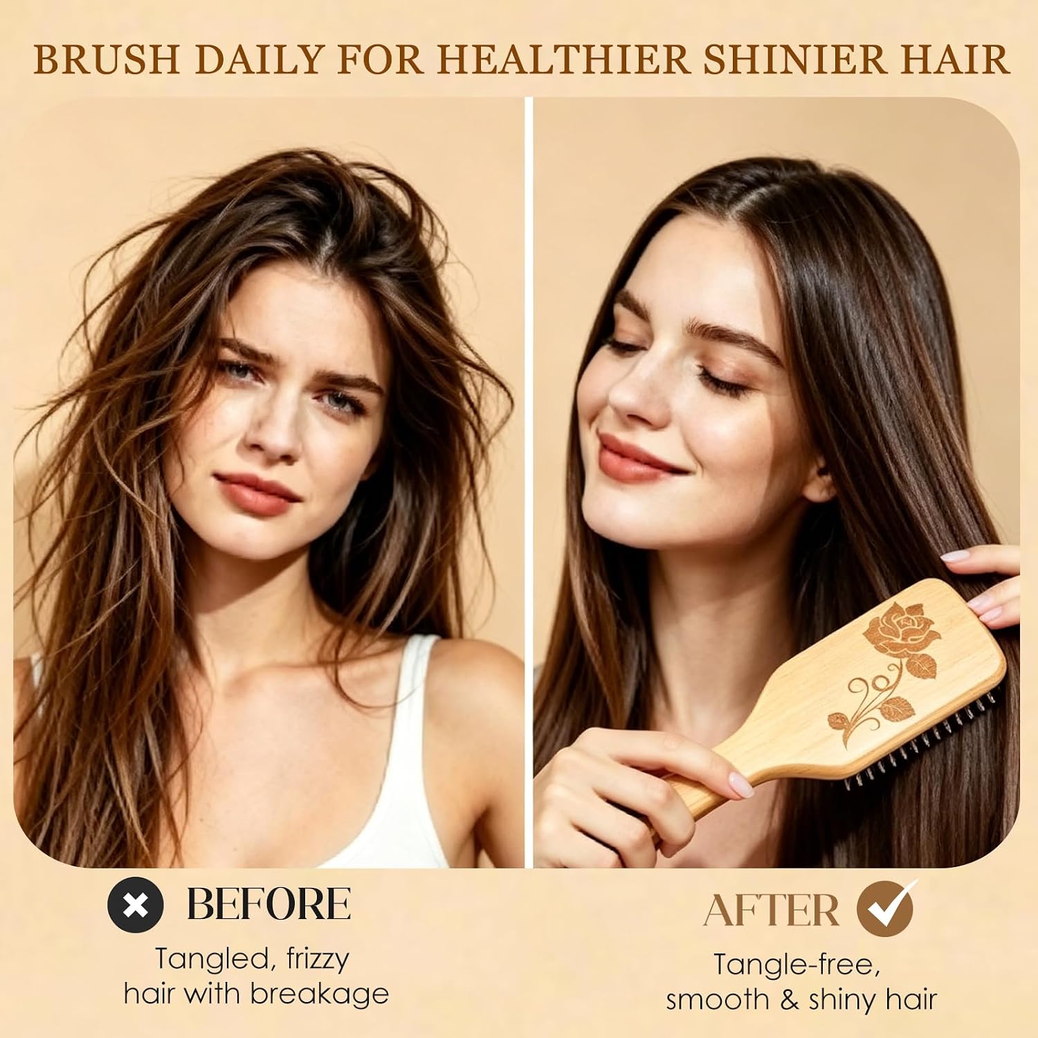 Bsisme Boar Bristle Hair Brush, Professional Detangling Brush for Women Men Kids, Anti-Static Paddle Hairbrush, Suitable for Thick Curly Straight Wet Dry Hair, Reduce Frizz Add Shine - Image 4