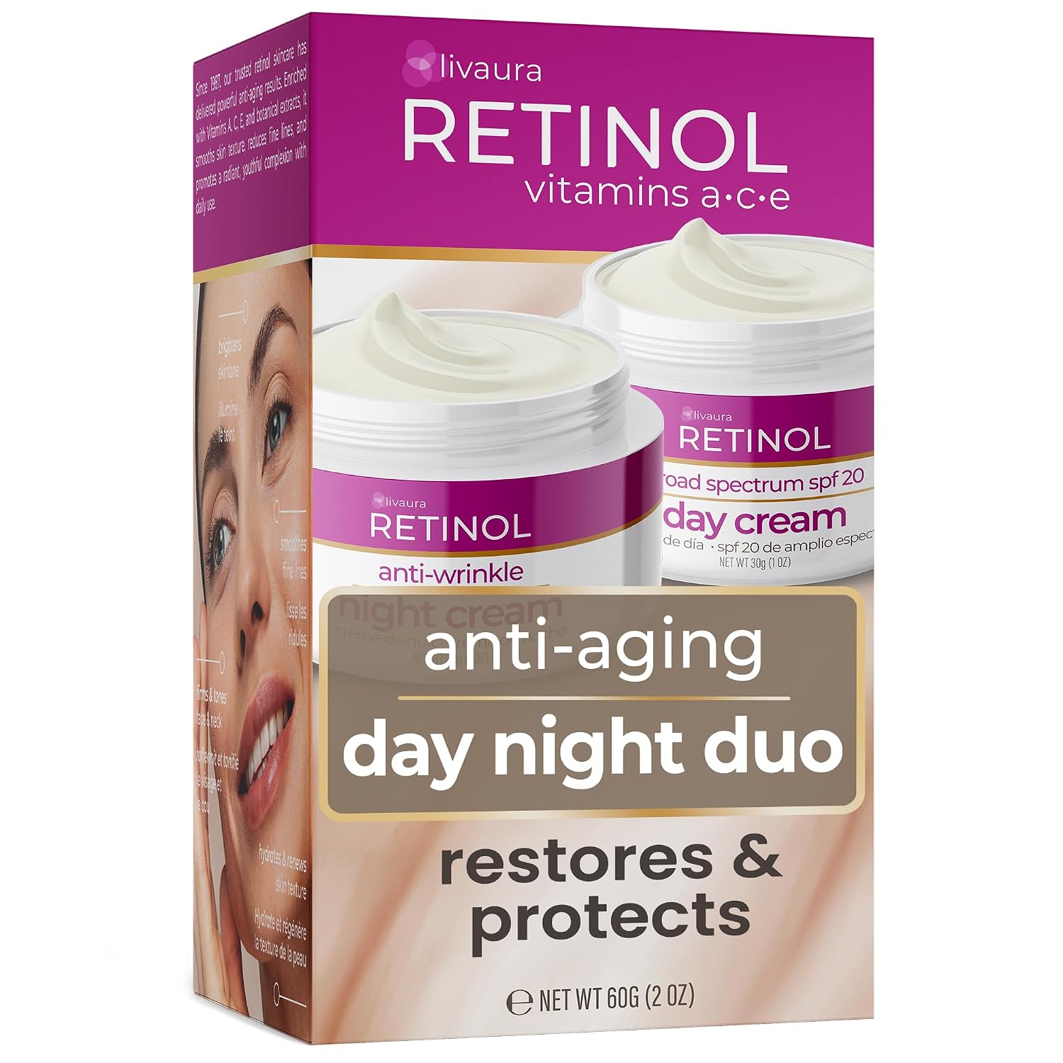 LIVAURA Retinol Day & Night Cream for Women - Anti Aging Wrinkle Cream Set
