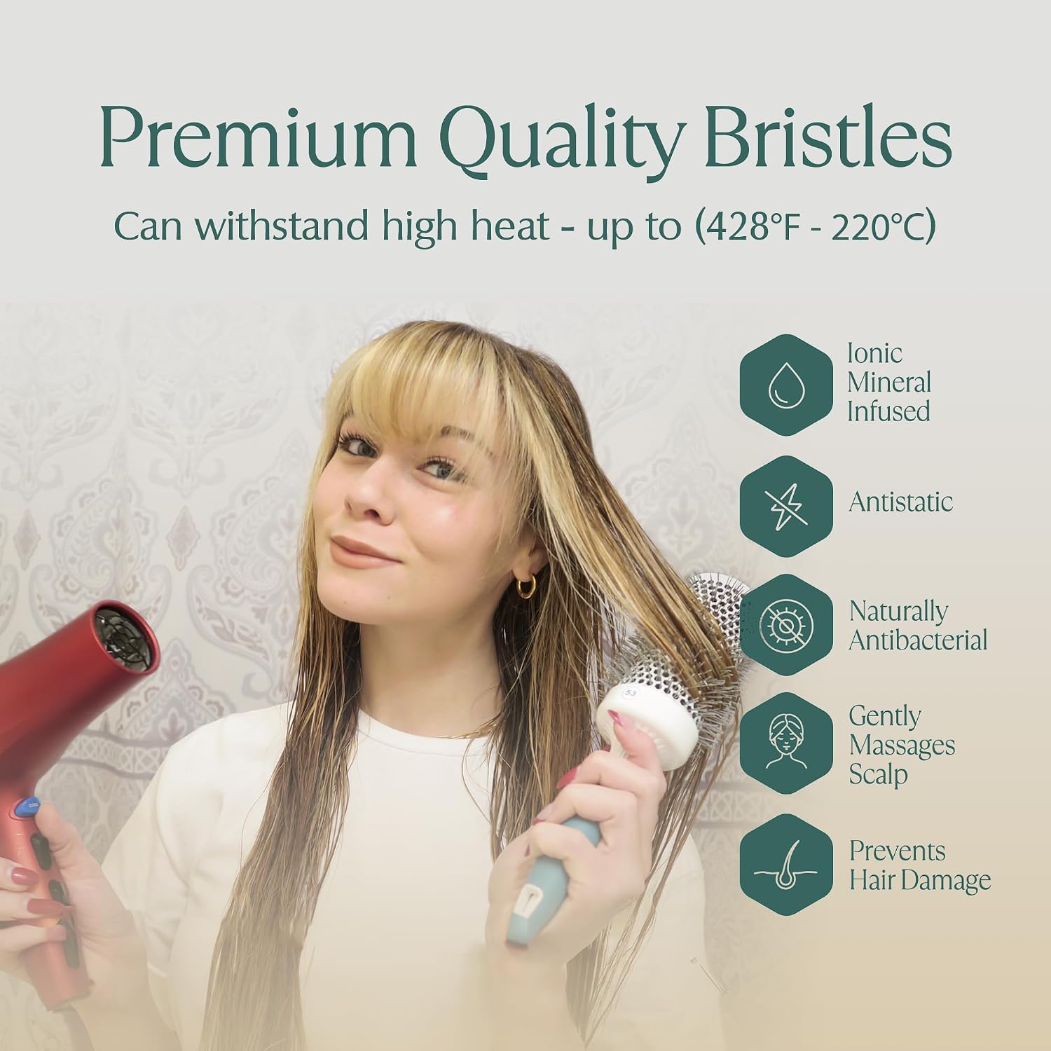 Professional Round Brush for Blow Drying - Large Ceramic Ion Thermal Barrel Brush for Sleek, Precise Heat Styling and Maximum Volume - Lightweight Hair Brush for Smooth, Manageable Hair (2 Inch) (Not Electrical) - Image 4