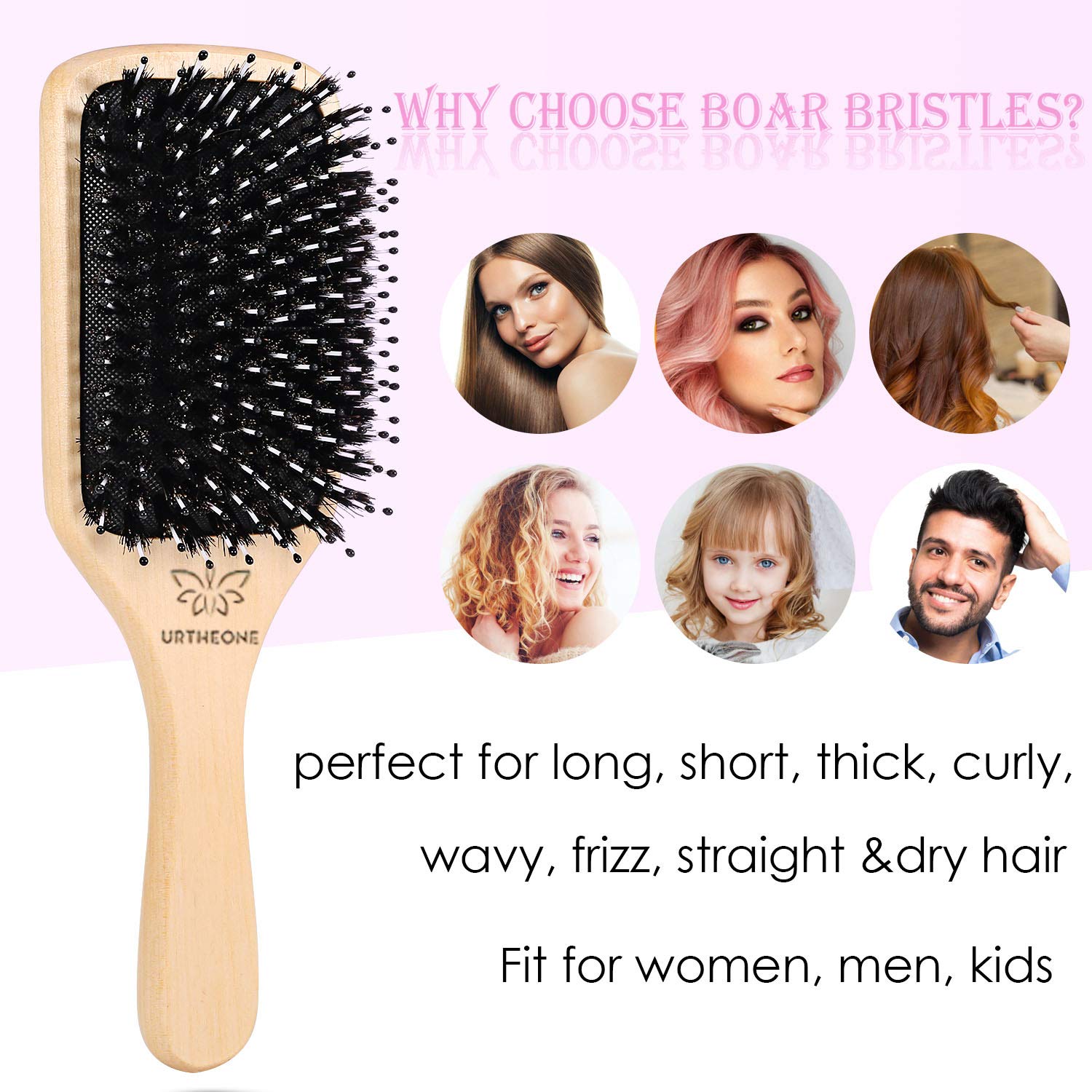 Hair Brush Boar Bristle Hairbrush for Thick Curly Thin Long Short Wet or Dry Hair Adds Shine and Makes Hair Smooth, Best Paddle Hair Brush for Men Women Kids - Image 4