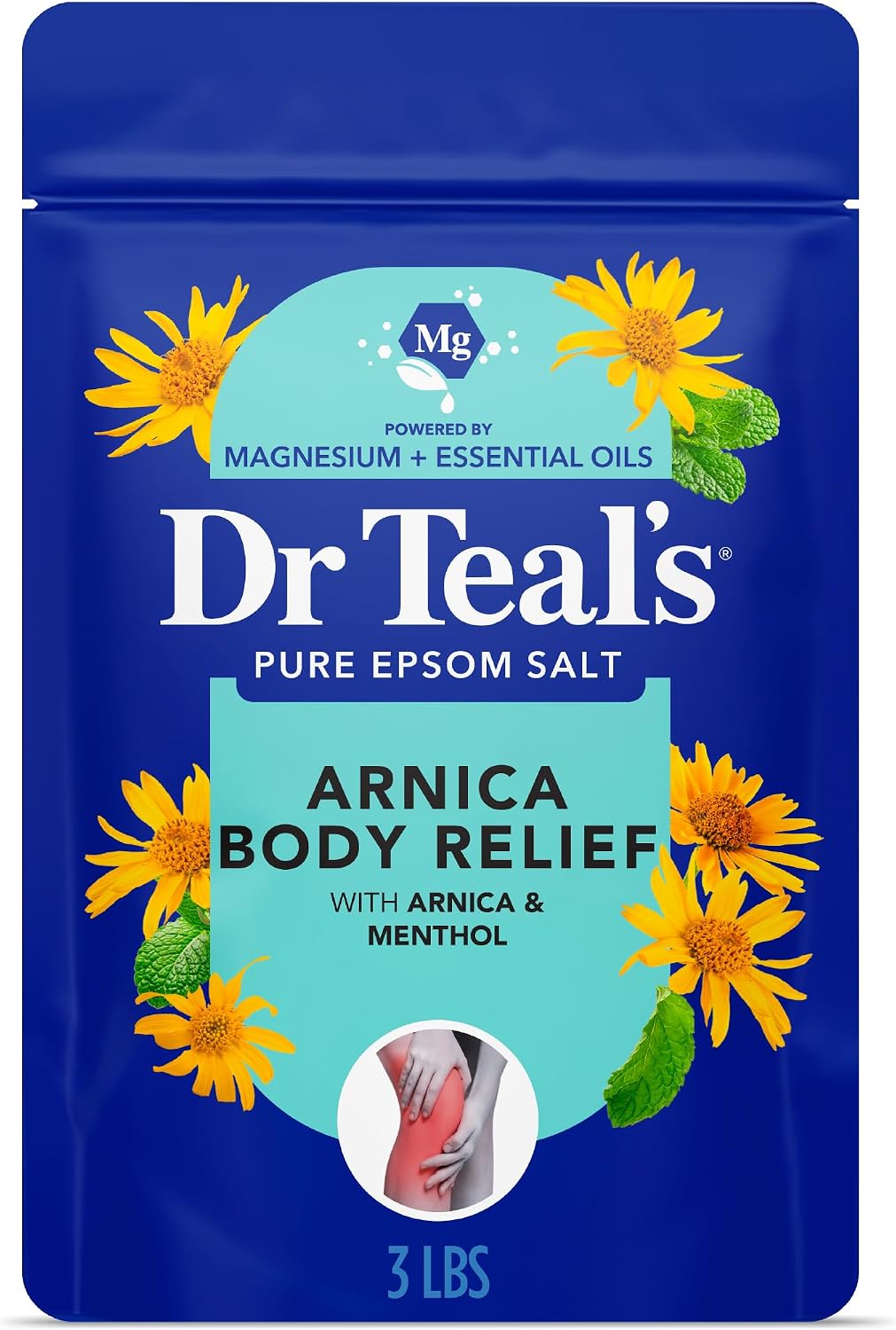 Dr Teal's Arnica Body Relief Epsom Salt Magnesium Soak with Menthol & Essential Oils, Muscle Recovery, 3 lbs