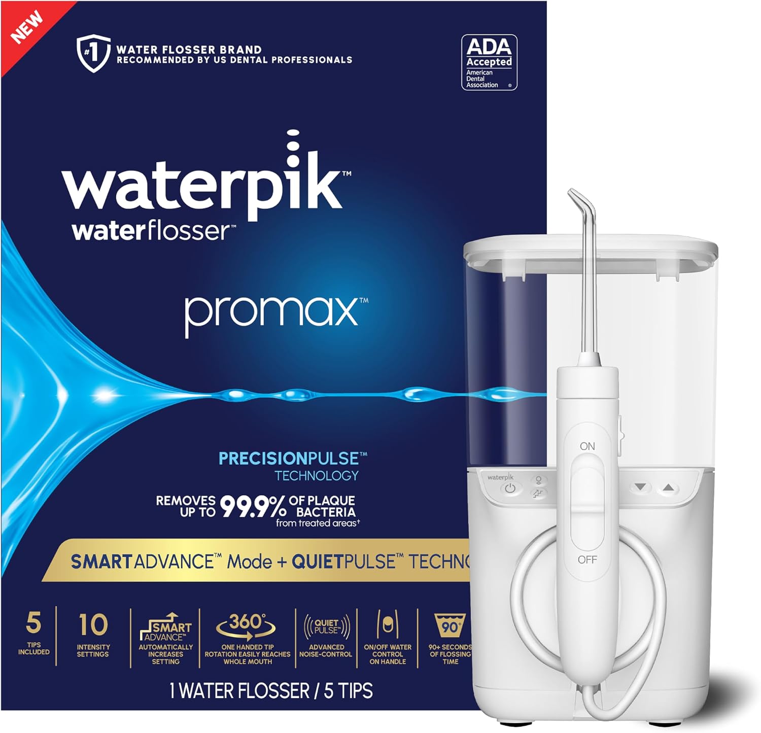 Waterpik Promax Countertop Water Flosser, SmartAdvance, 10 Settings, 5 Tips
