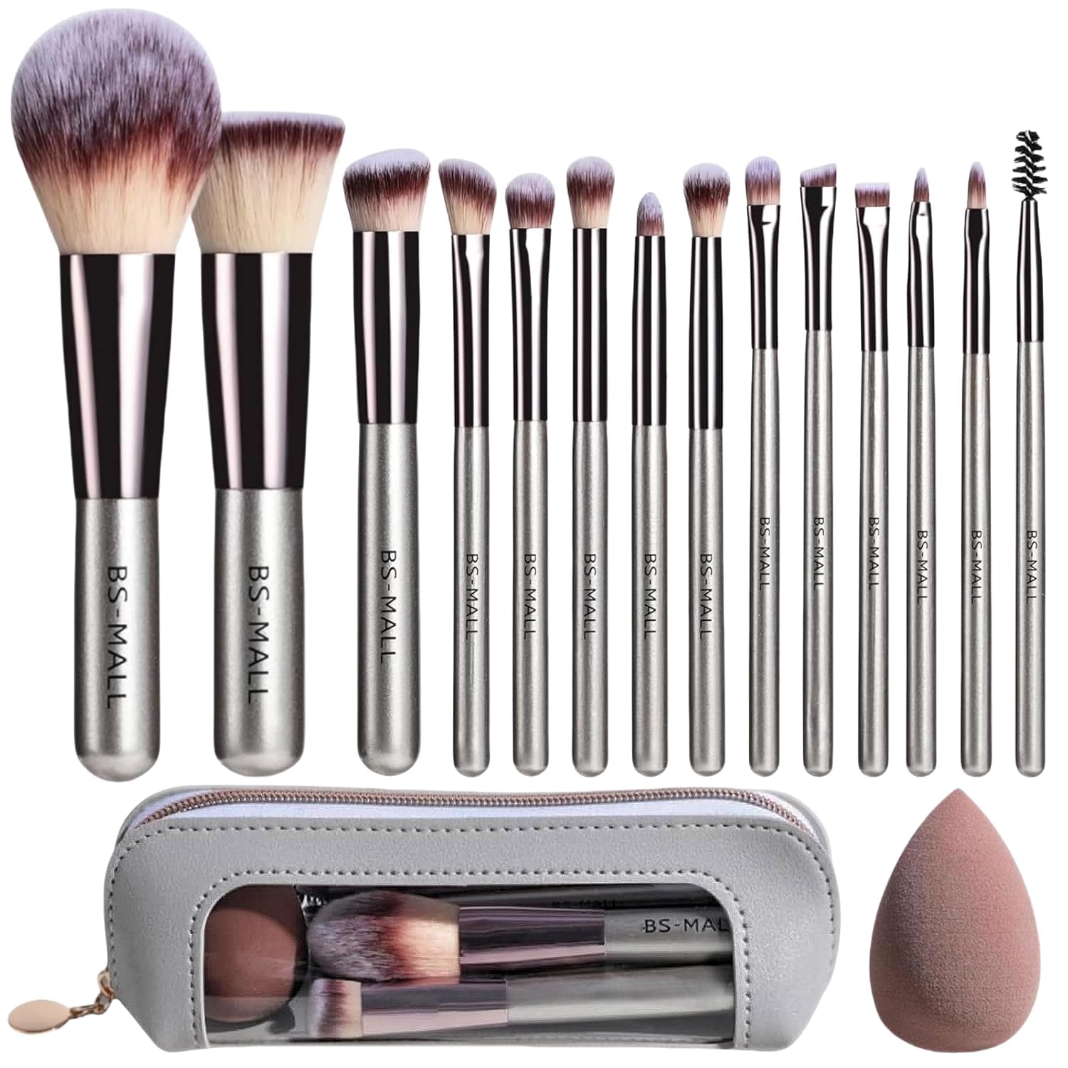 Travel Makeup Brush Set with Case & Sponge for Foundation Powder Blush 14