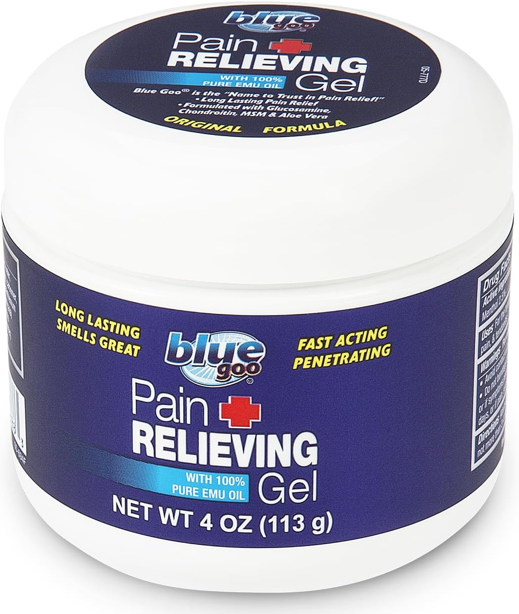 Blue Goo Pain Relieving Gel – Relief for Back, Neck, Muscle and Joint Pain, Fast-Acting Cooling and Soothing Relief with 100% Pure Emu Oil, 4 oz (1 Pack)