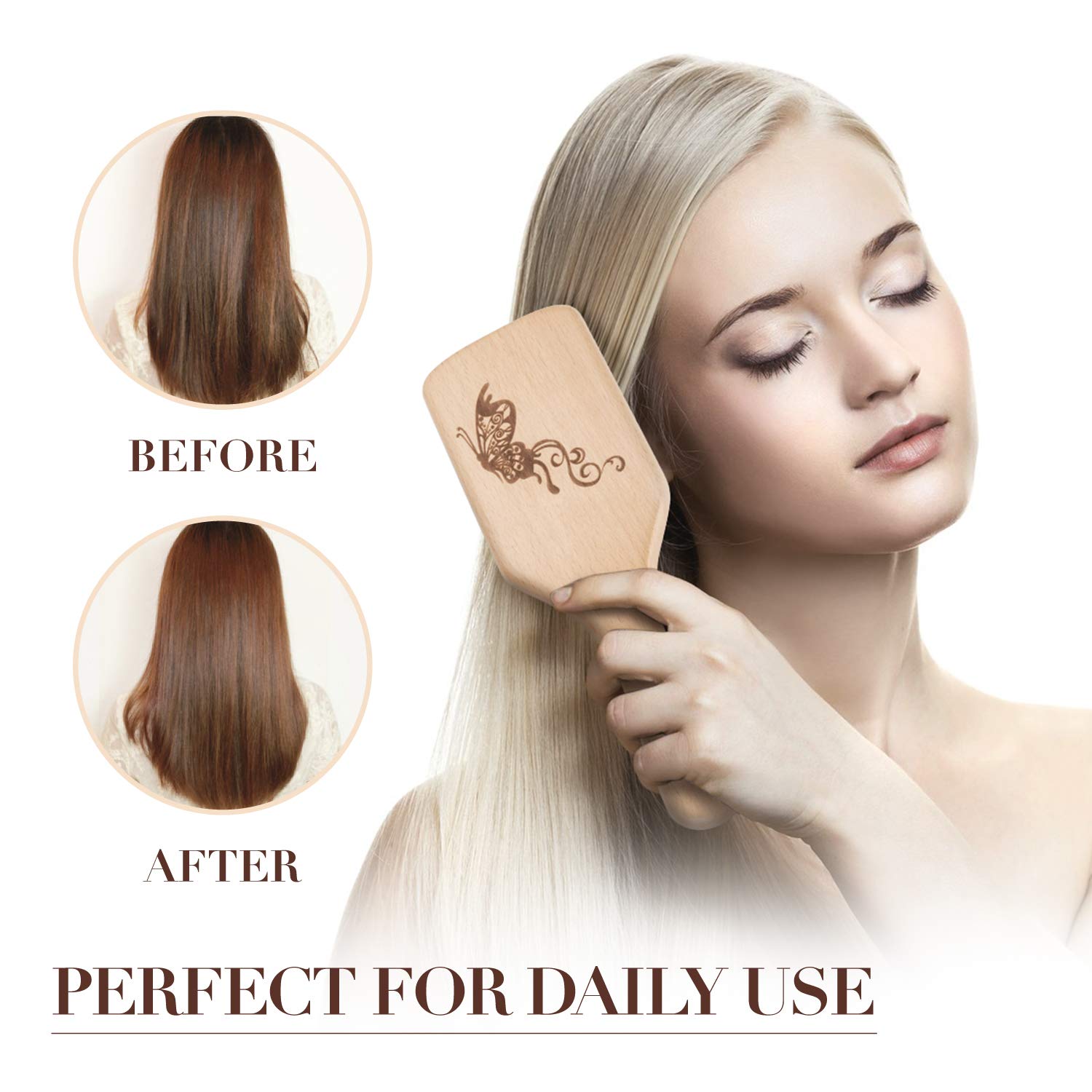 Hair Brush Boar Bristle Hairbrush for Thick Curly Thin Long Short Wet or Dry Hair Adds Shine and Makes Hair Smooth, Best Paddle Hair Brush for Men Women Kids - Image 3
