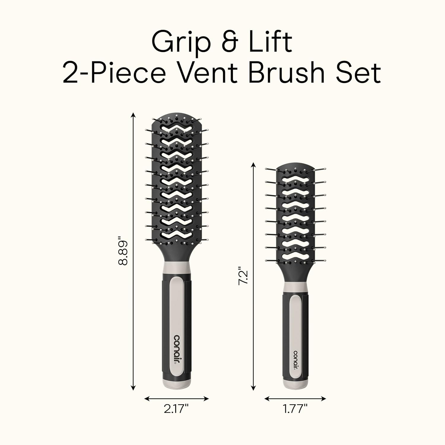 Conair Hair Brush Set, Grip & Lift Vent, Full-Size & Mid-Size, Black - Image 9
