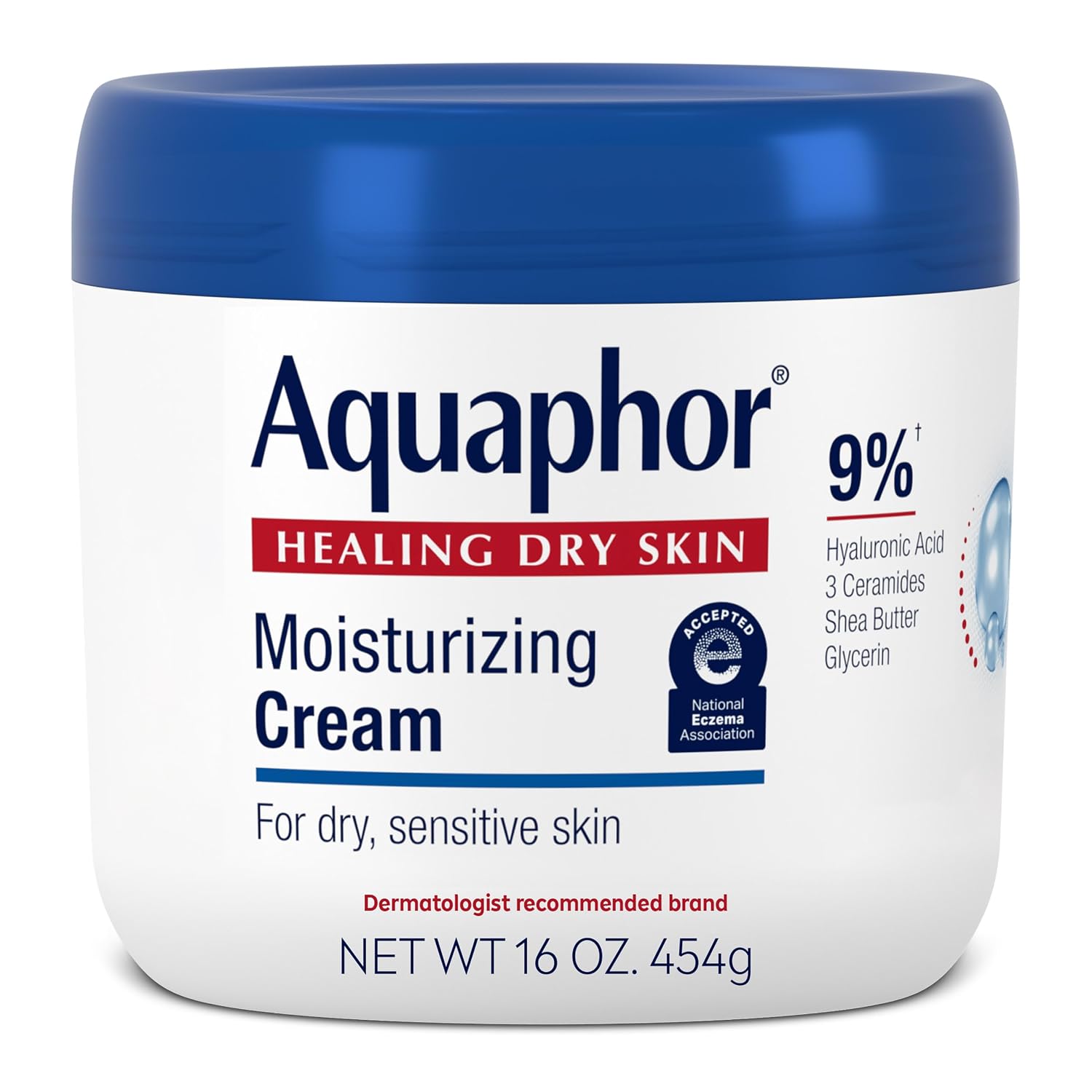 Aquaphor Moisturizing Face and Body Cream with Hyaluronic Acid, 16 OZ
