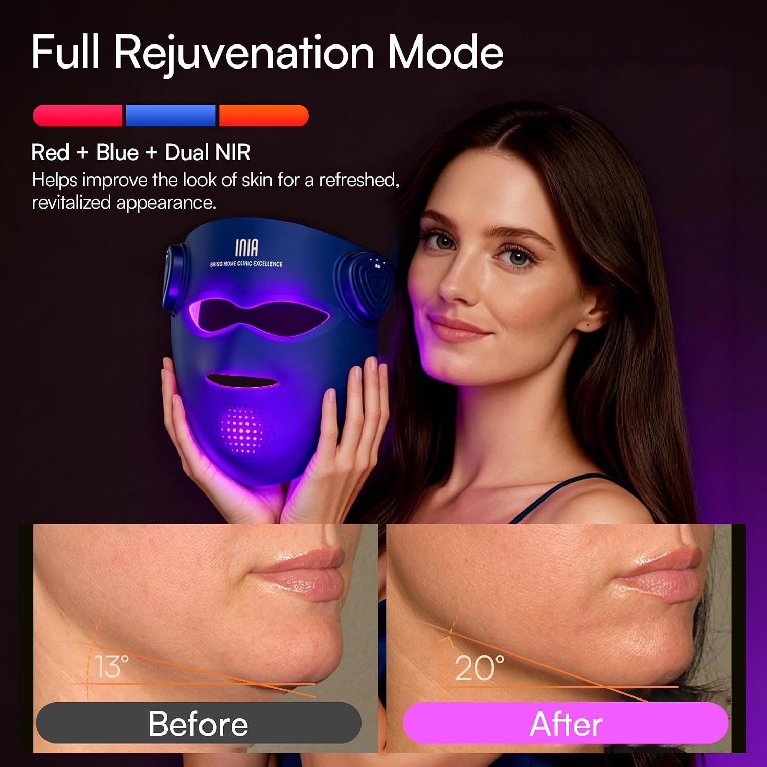 INIA GLOW 4D Wireless Red Light Therapy Mask for Face, Dual NIR, 320 LEDs - Image 7