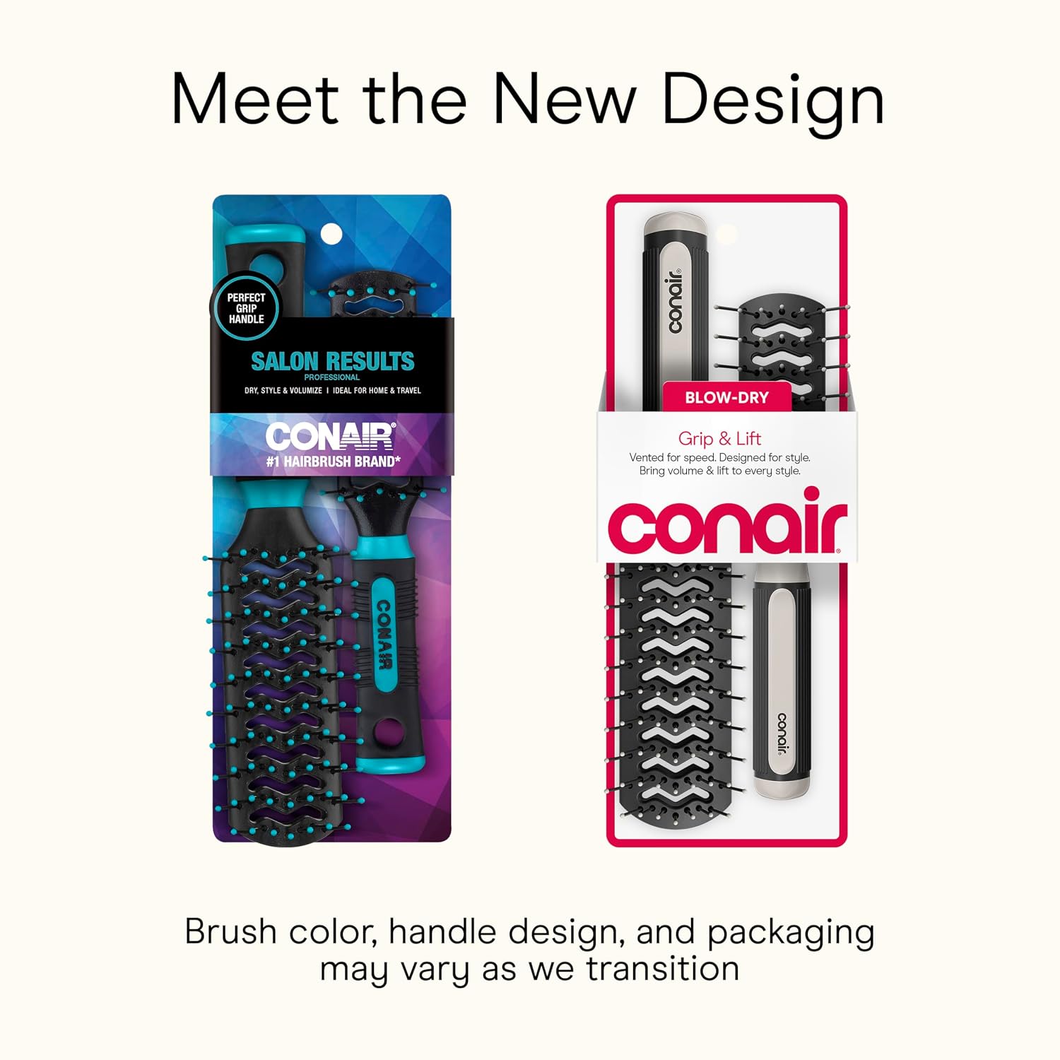 Conair Hair Brush Set, Grip & Lift Vent, Full-Size & Mid-Size, Black - Image 2