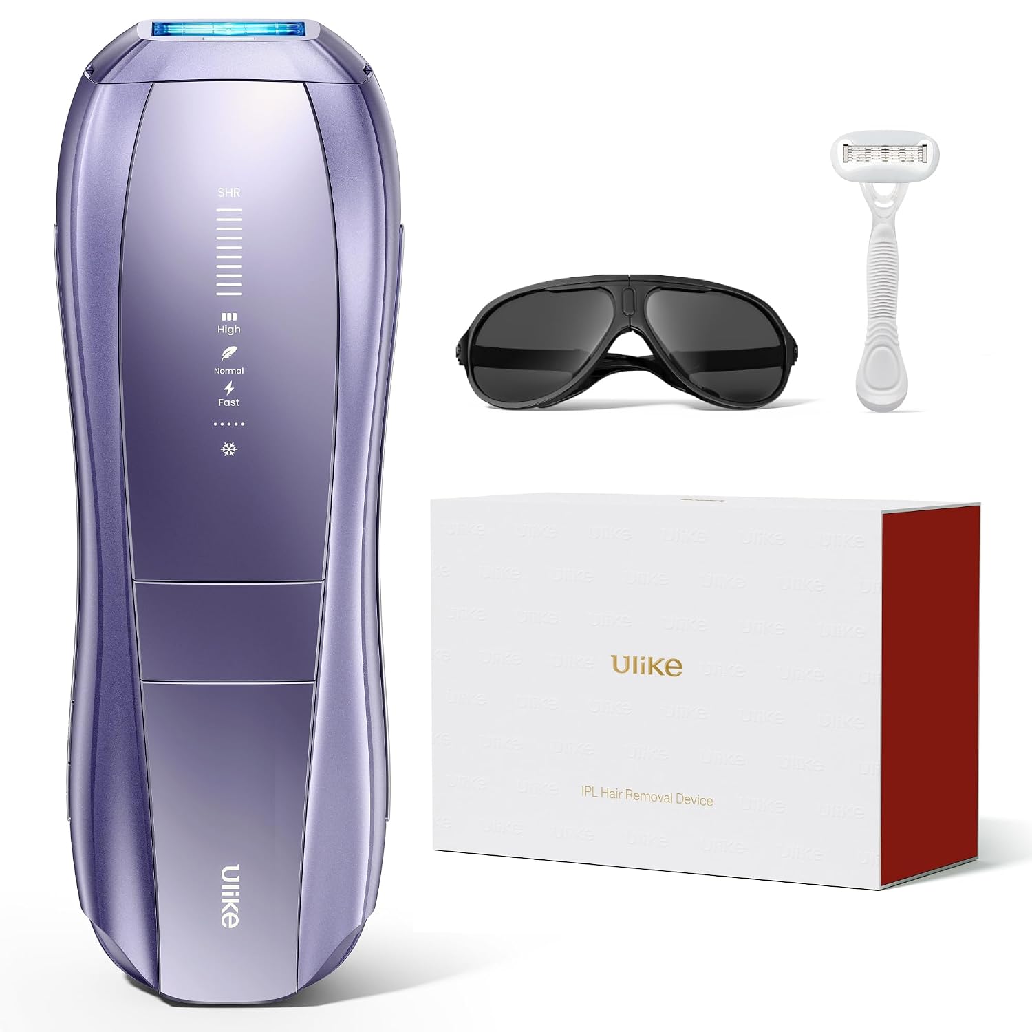 Ulike Air 10 IPL Hair Removal Device with Long Handle Razor, Ice-Cooling Permanent Hair Reduction for Women and Men, Dual Lights, Skin Sensor & USHR Mode, Nearly Painless At-Home Hair Removal