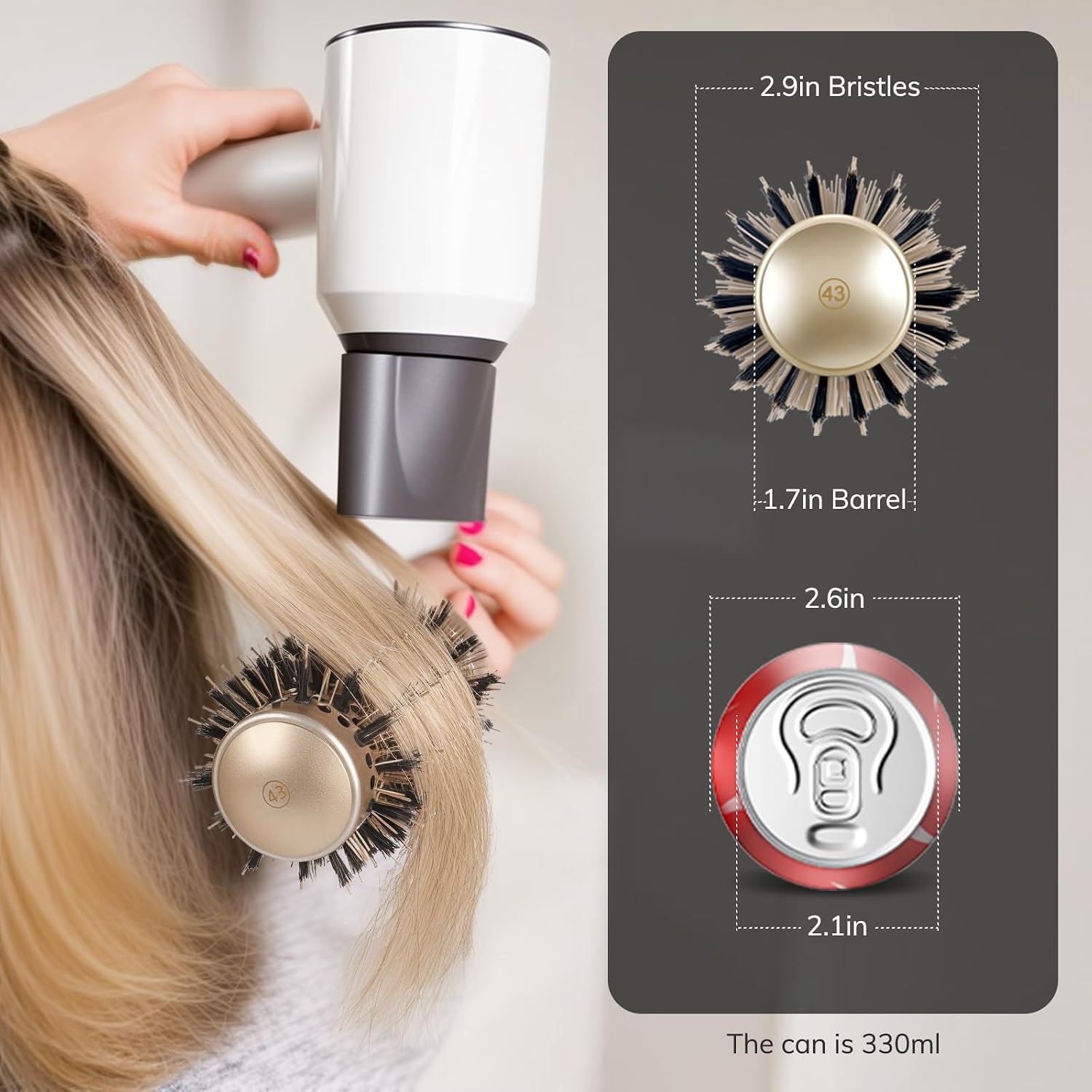 Round Brush for Blow Drying, Nano Thermal Ceramic & Ionic Tech Hair Brush with Boar Bristles, Professional Round Barrel Brush for Styling, Curling & Straightening by Sndyi (2.9 Inch, Barrel 1.7 Inch) - Image 3