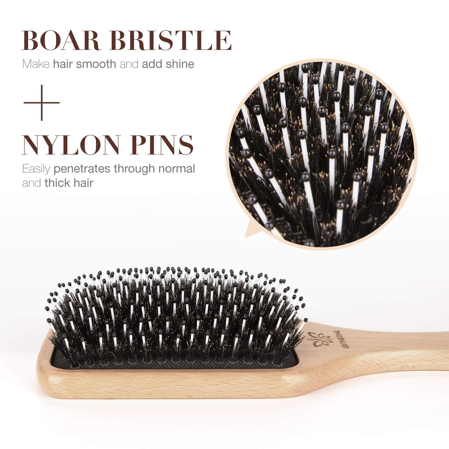 Hair Brush Boar Bristle Hairbrush for Thick Curly Thin Long Short Wet or Dry Hair Adds Shine and Makes Hair Smooth, Best Paddle Hair Brush for Men Women Kids - Image 2