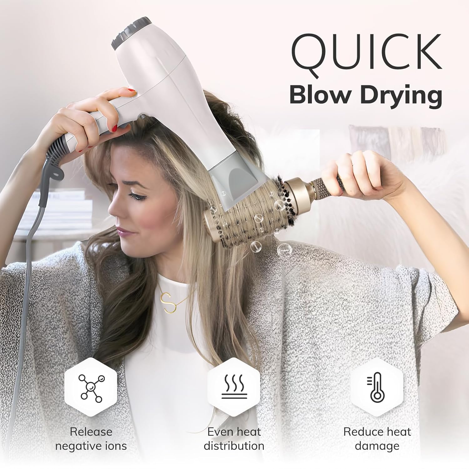 Round Brush for Blow Drying, Nano Thermal Ceramic & Ionic Tech Hair Brush with Boar Bristles, Professional Round Barrel Brush for Styling, Curling & Straightening by Sndyi (2.9 Inch, Barrel 1.7 Inch) - Image 4