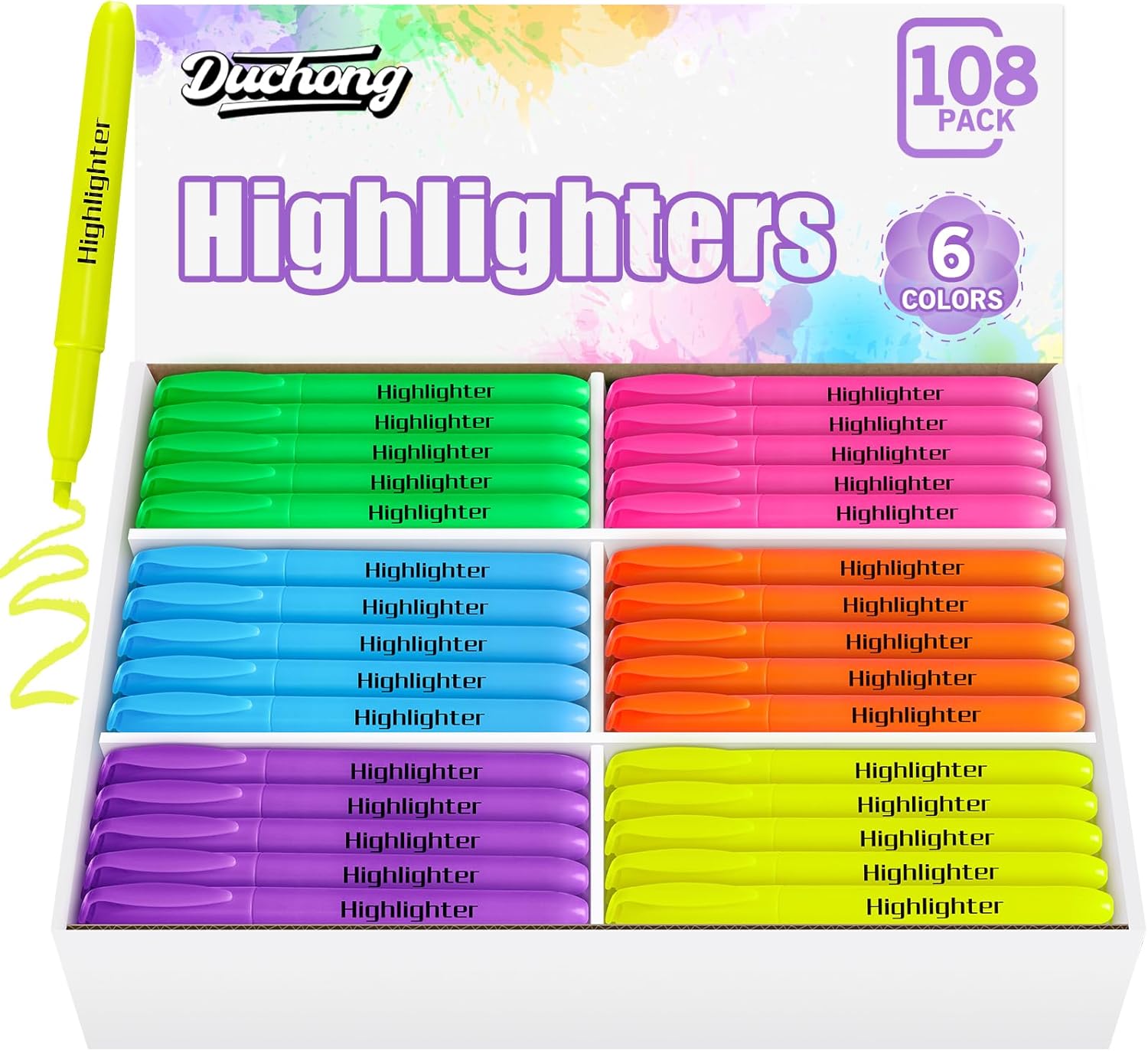 Duchong 108 Highlighters Bulk, Highlighters Assorted Colors, Chisel Tip Dry-Quickly No Bleed Highlighter, Office Classroom Must Have, Back to School Supplies for Teachers(Multicolor)
