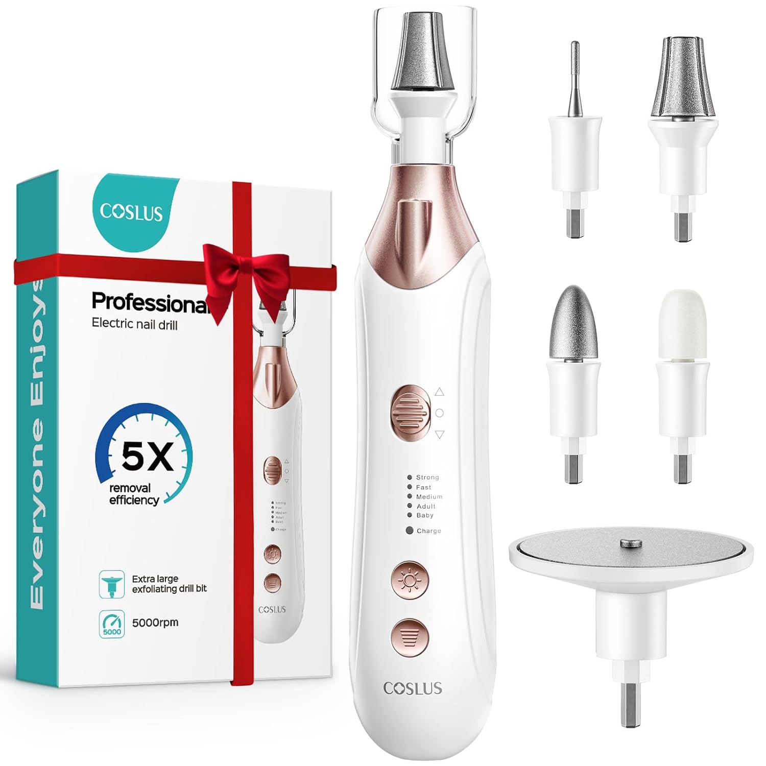 COSLUS C43 Professional Manicure Pedicure Kit, Upgrade Wider Grinder, White