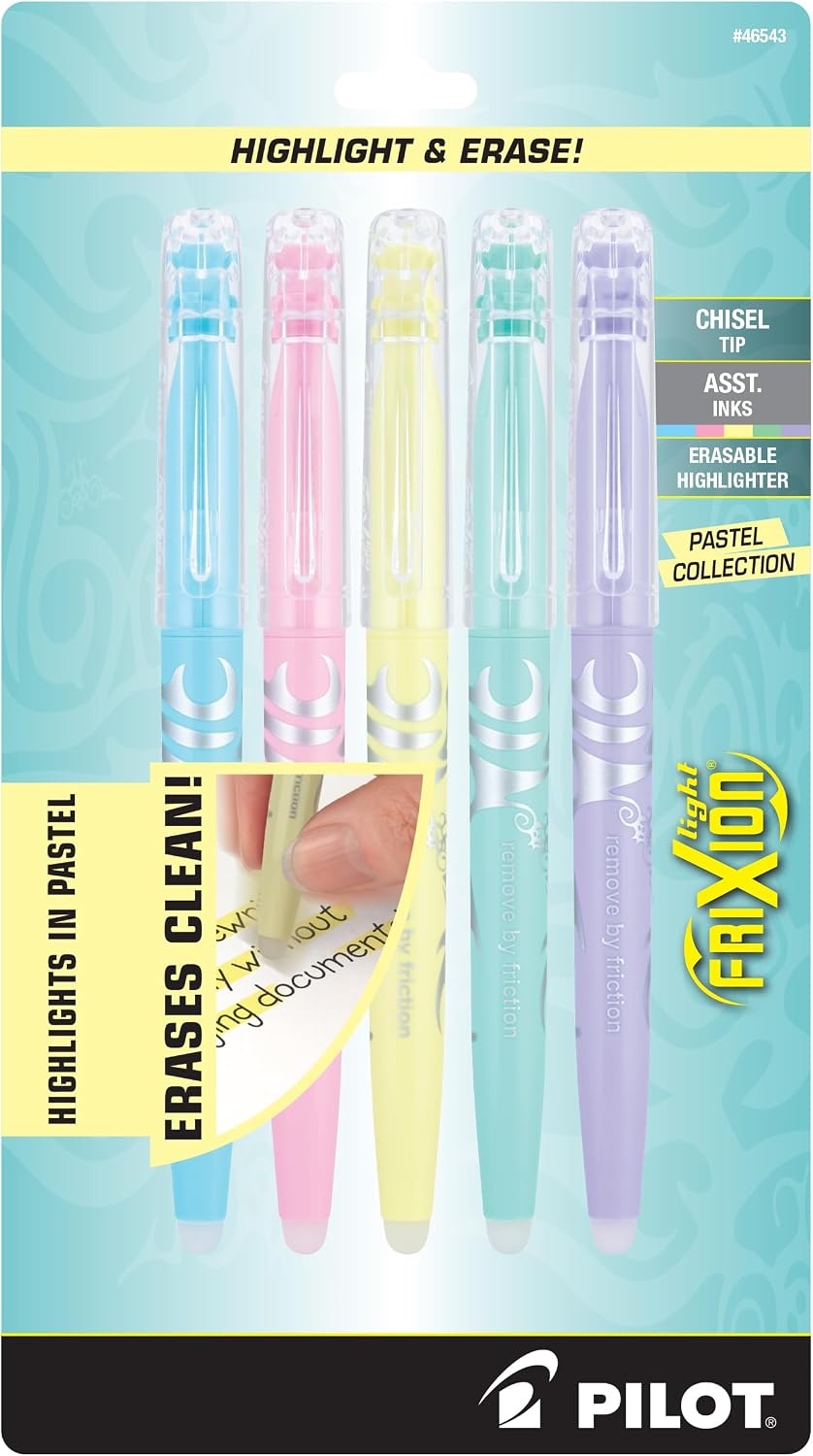 PILOT FriXion Erasable Highlighters, Chisel Tip, Assorted Color Inks, 5pk