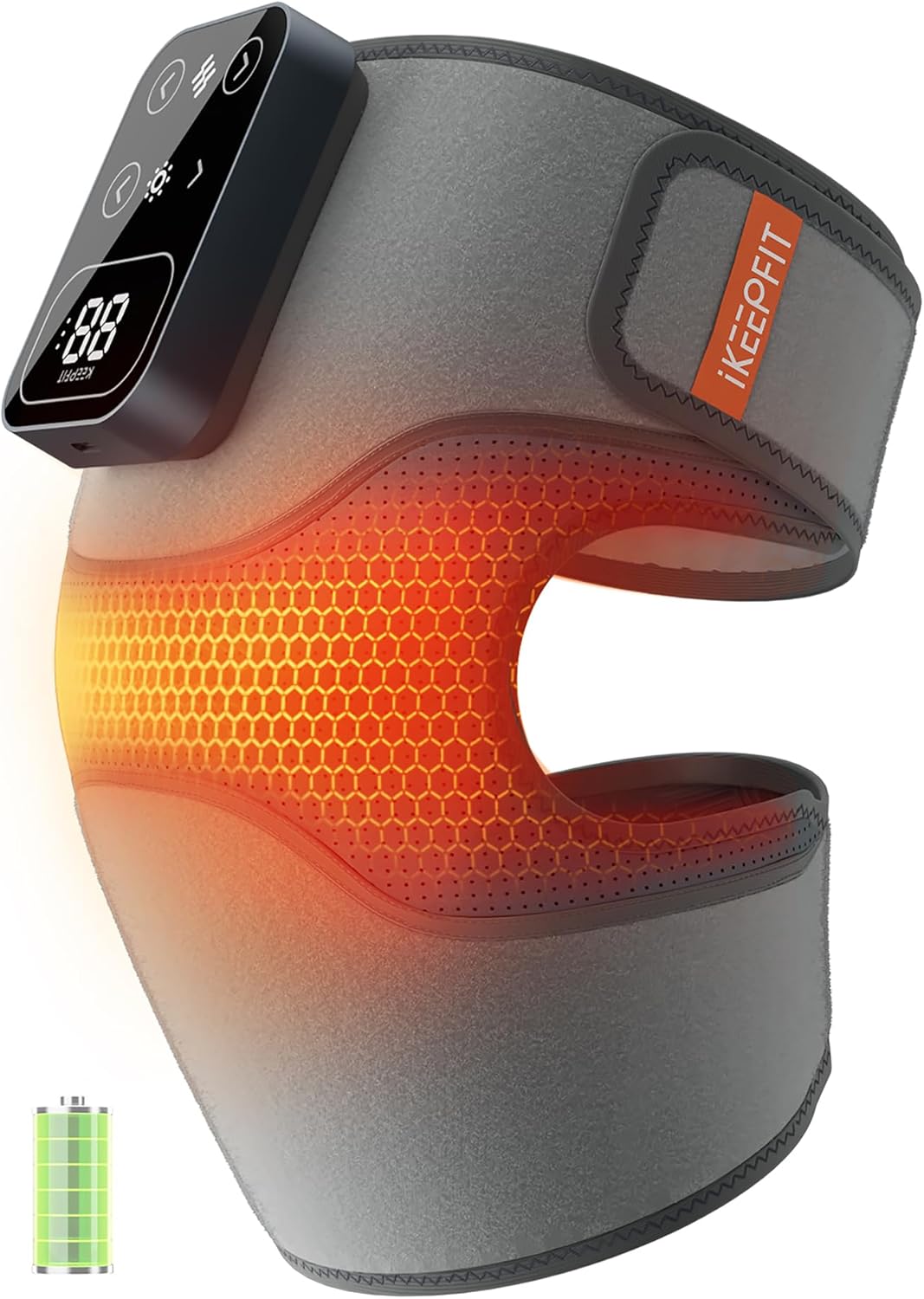 IKEEPFIT Cordless Knee Massager with Heat Vibration for Pain Relief, MAXwarm 4.0[2026 Upgraded] - Electric Heated Knee Brace with 5 Heat Levels and 3 Massage Mode, Gifts for Men Women (Grey, Single)