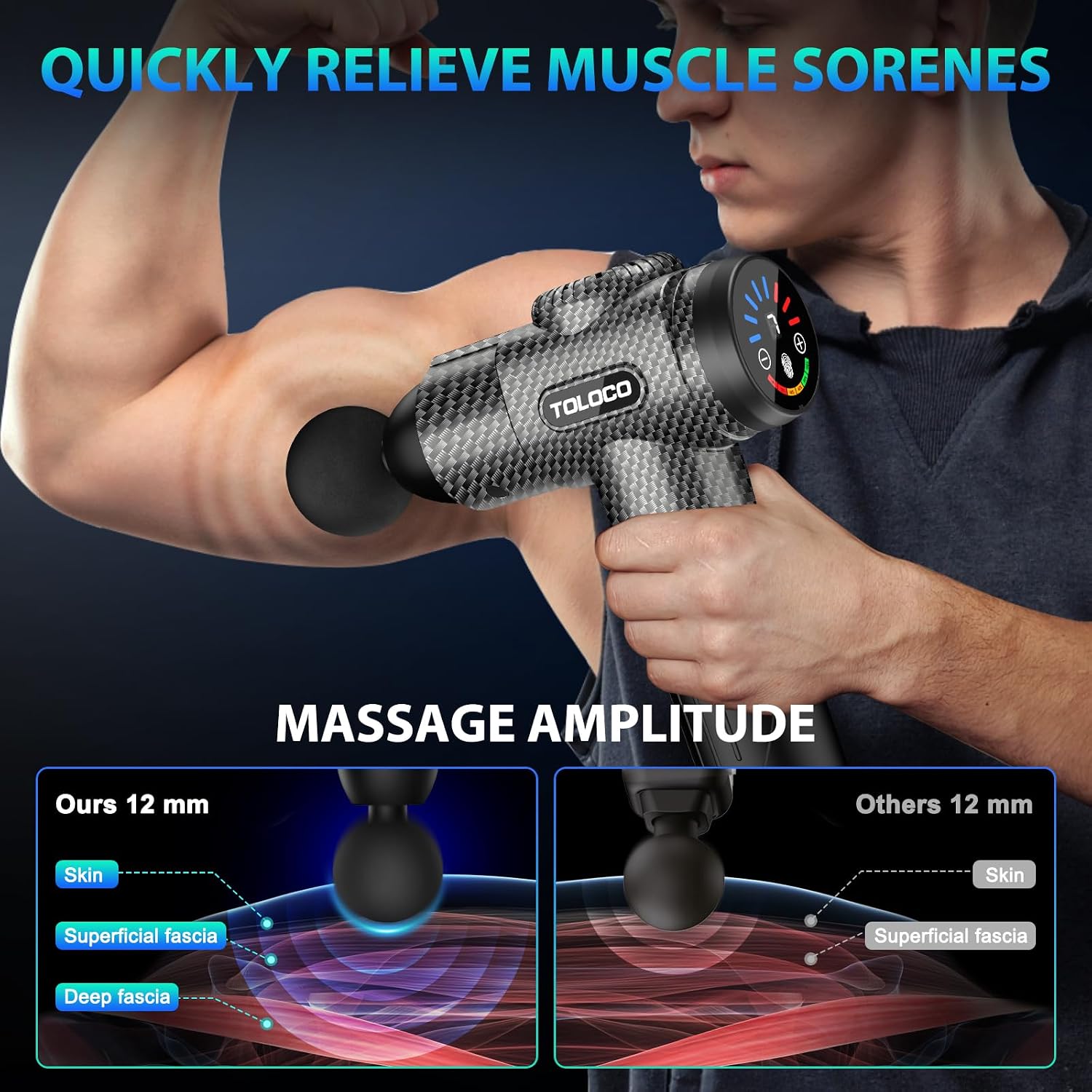 TOLOCO Massage Gun, Deep Tissue Back Massage for Athletes for Pain Relief, Percussion Massager with 10 Massages Heads & Silent Brushless Motor, Fathers Day Dad Gifts, Carbon - Image 5