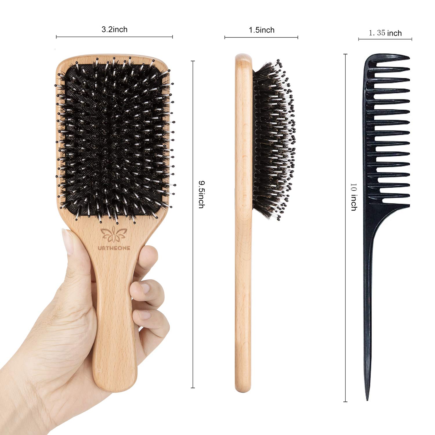 Hair Brush Boar Bristle Hairbrush for Thick Curly Thin Long Short Wet or Dry Hair Adds Shine and Makes Hair Smooth, Best Paddle Hair Brush for Men Women Kids - Image 7