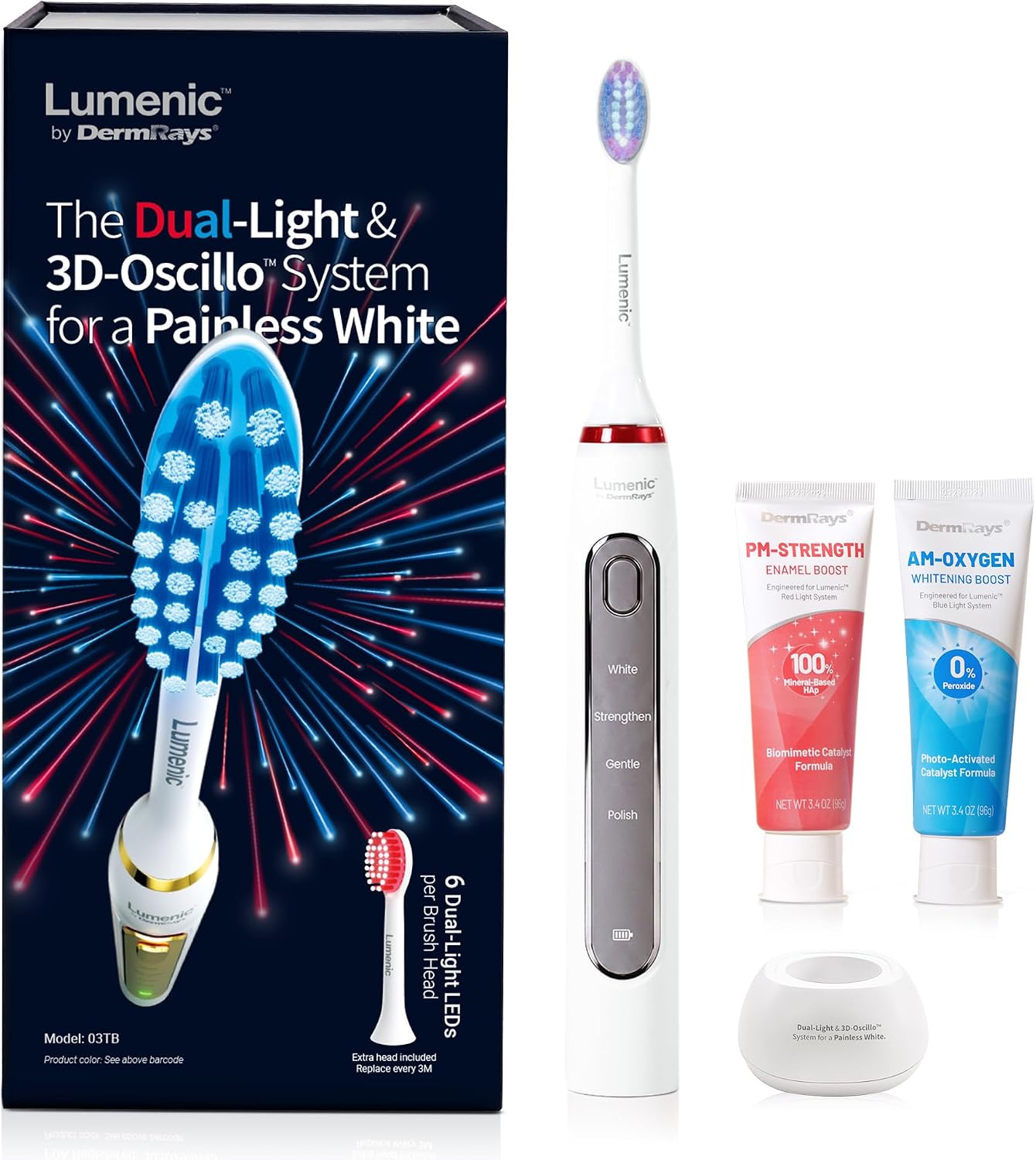 DermRays Lumenic Dual Light Electric Toothbrush, Rechargeable, Grey