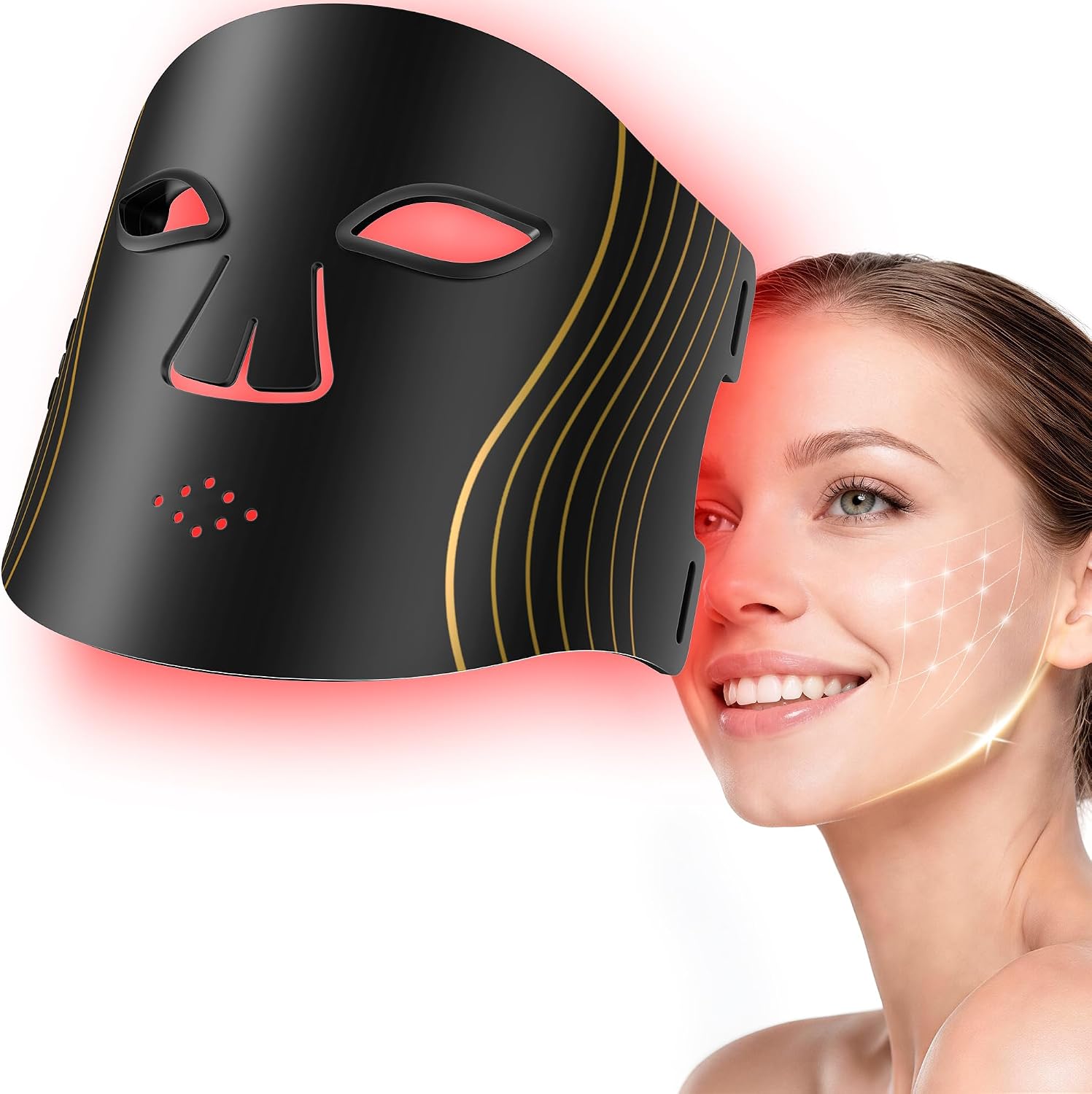LED Light Therapy Mask with Soft Silicone Material, Skin-Friendly & Multiple Modes (Red, Blue, Yellow & Infrared), Cordless & Rechargeable for Wrinkles & Acne Treatment – Easy at-Home Use