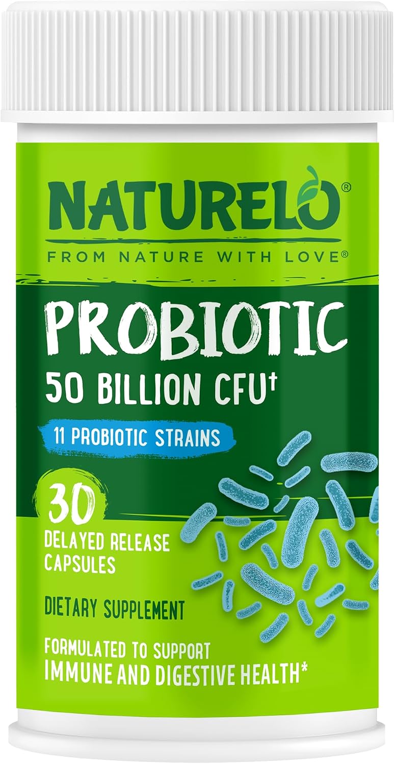NATURELO Probiotics for Digestive Health, 50 Billion CFU, 30 Capsules