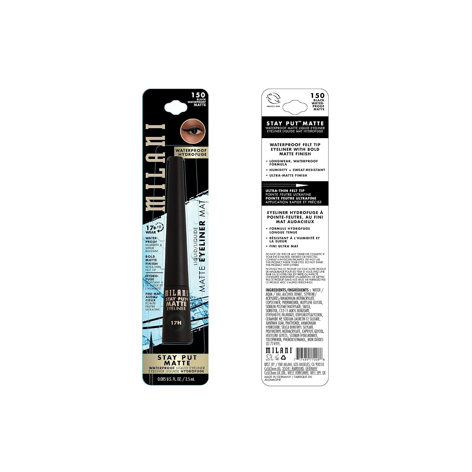 Milani Stay Put Matte Liquid Eyeliner - Black, Waterproof, 17H Wear, Cruelty-Free, Vegan, Smudgeproof, Long Lasting - Image 3