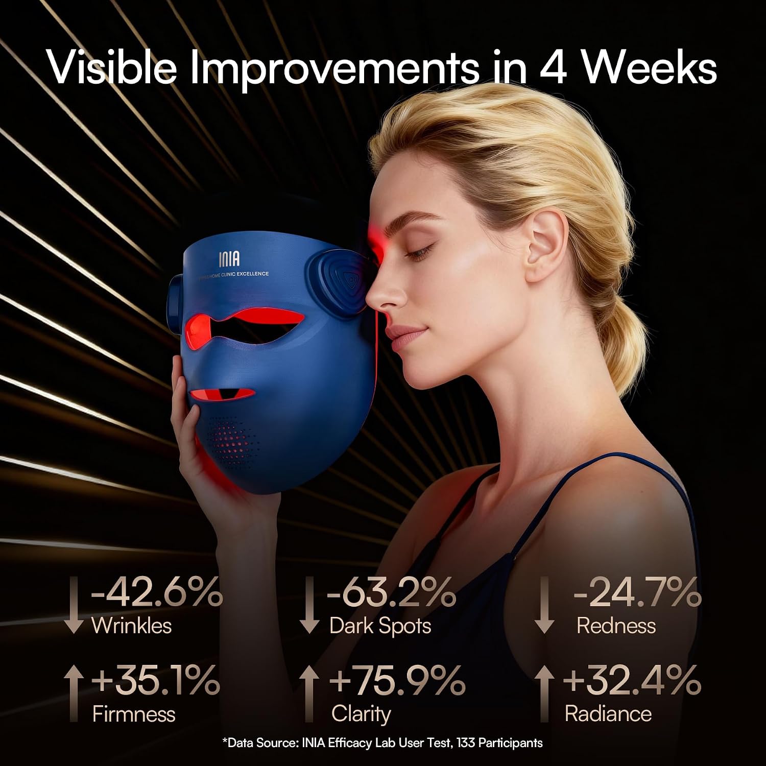 INIA GLOW 4D Wireless Red Light Therapy Mask for Face, Dual NIR, 320 LEDs - Image 3